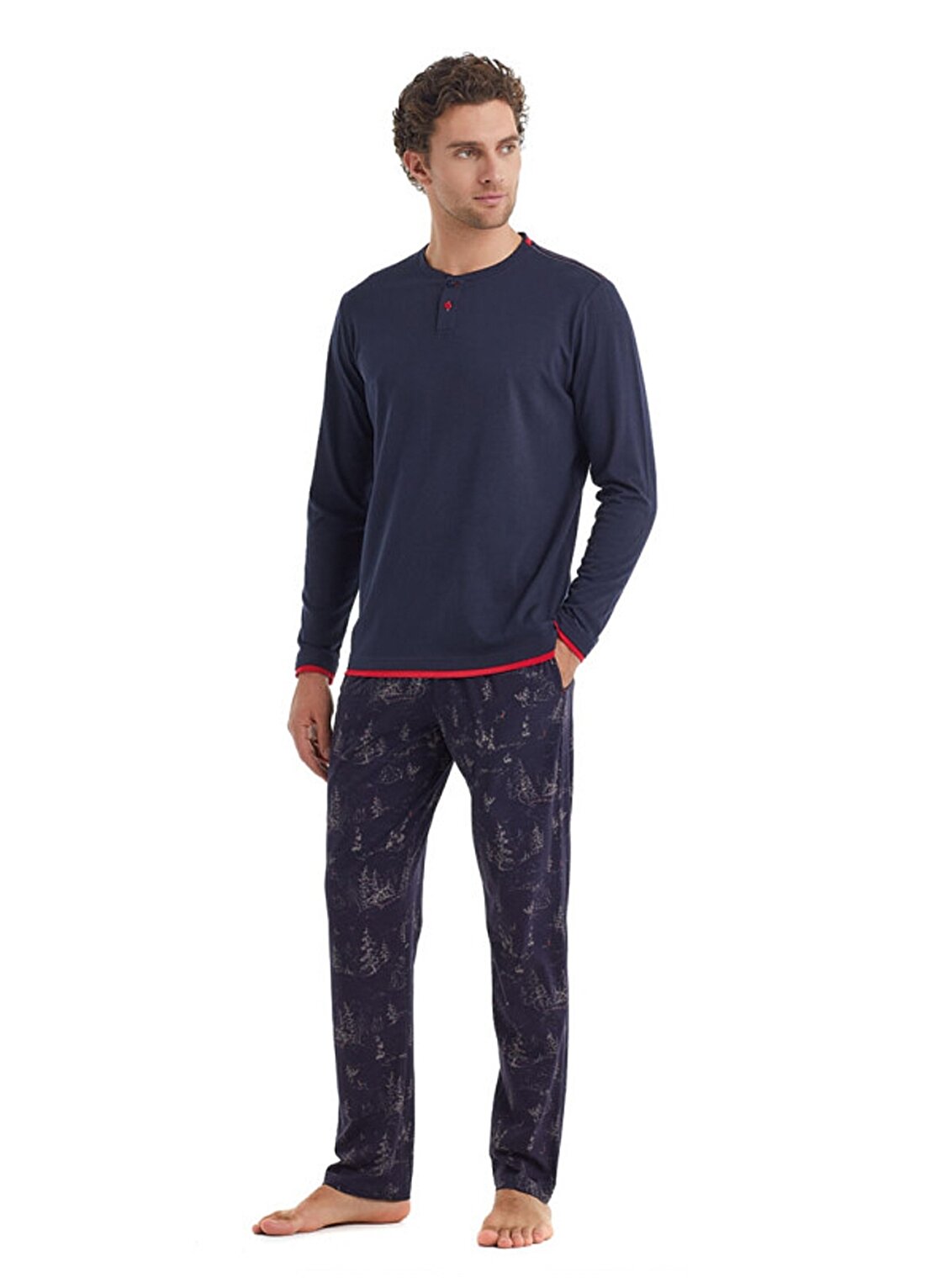 Blackspade Lacivert Erkek Düğmeli Düz Pijama Takımı 40106