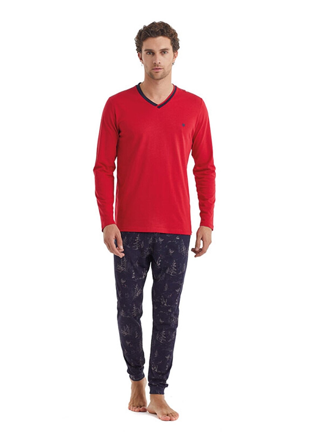 Blackspade Kırmızı Erkek V Yaka Düz Pijama Takımı 40107