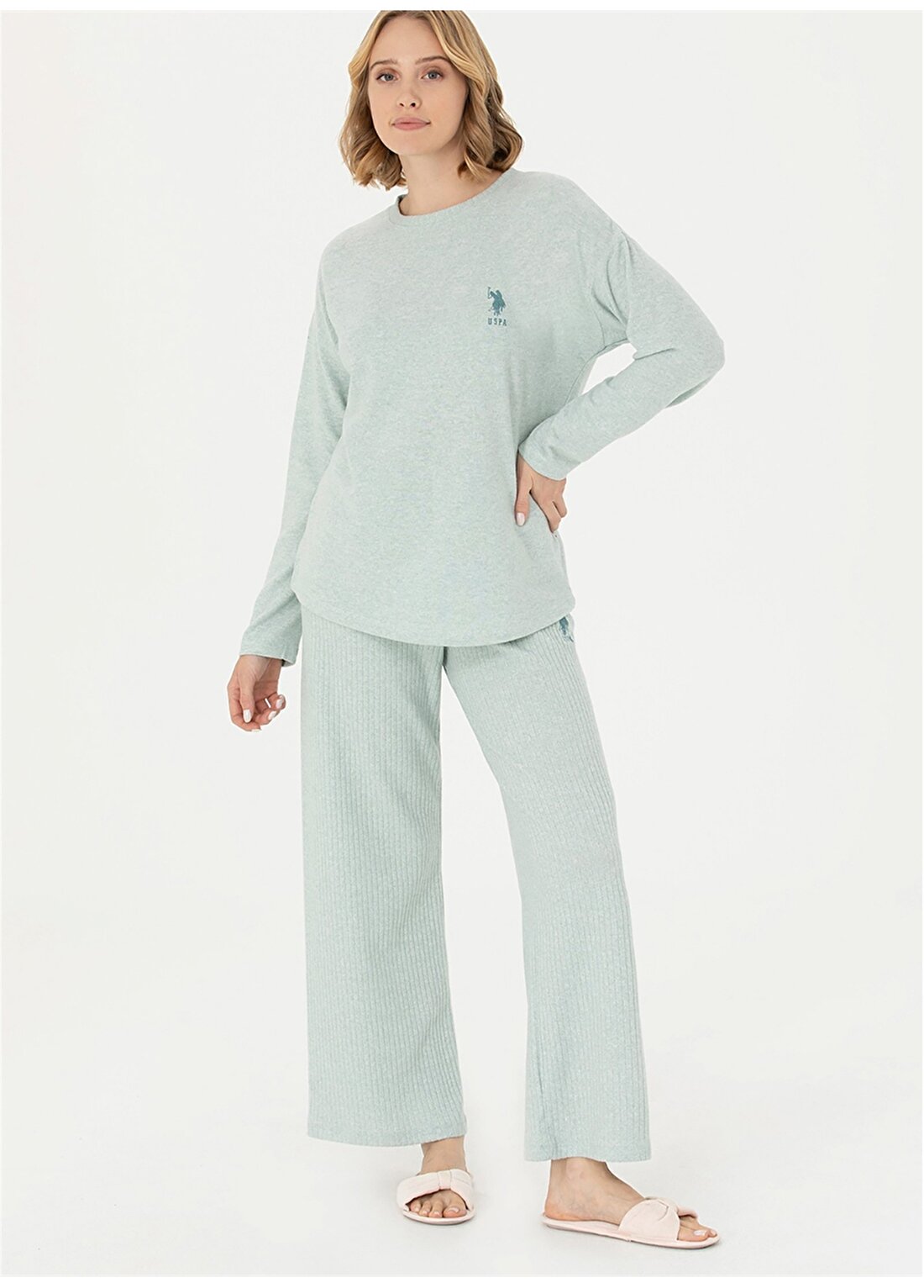 U.S. Polo Assn. Yeşil Kadın Pijama Takımı 16954-Ev Giyim