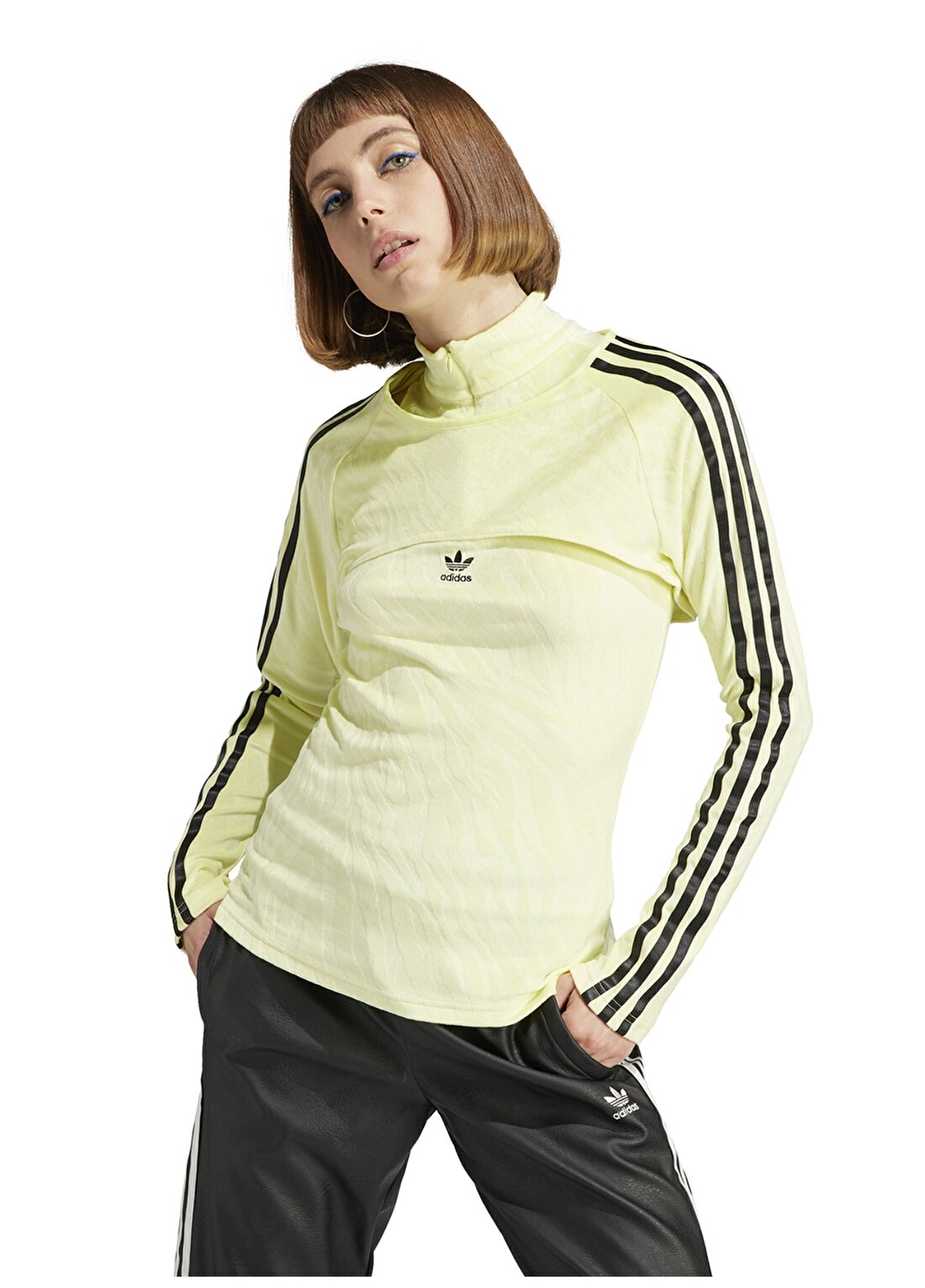 Adidas Neon Sarı Kadın Bisiklet Yaka T-Shirt IJ5027 LONG SLEEVE TEE