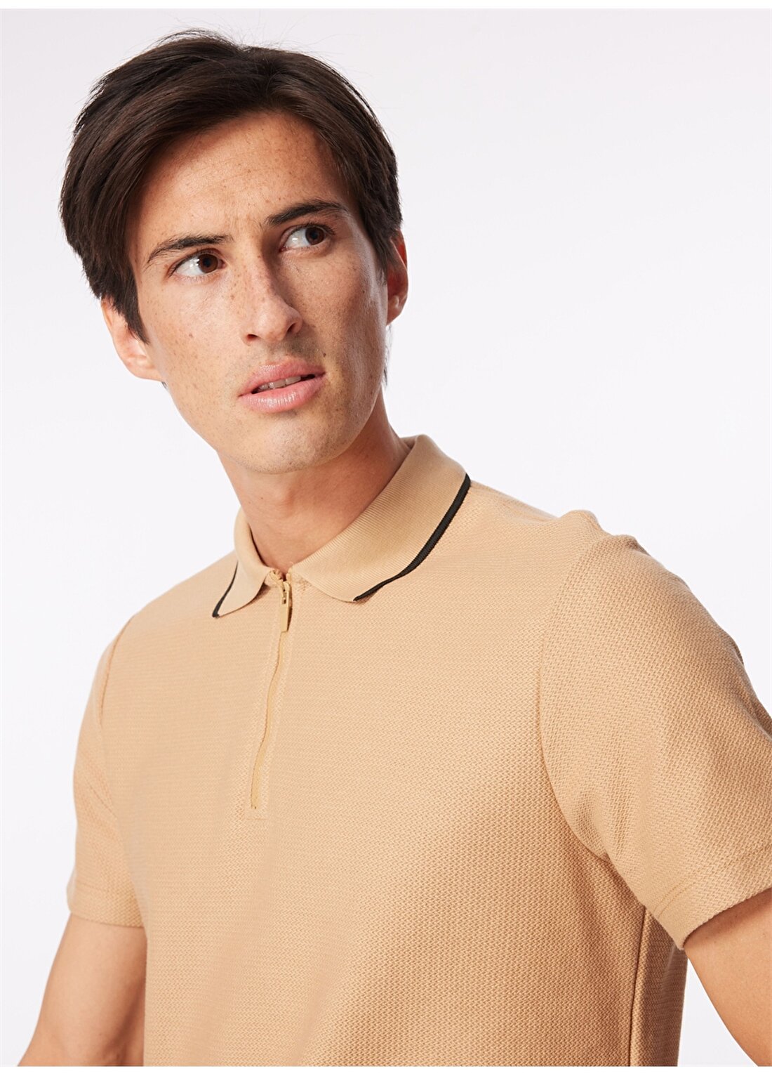 Fabrika Deve Tüyü Erkek Basic Jakarlı Polo T-Shirt LUCAS
