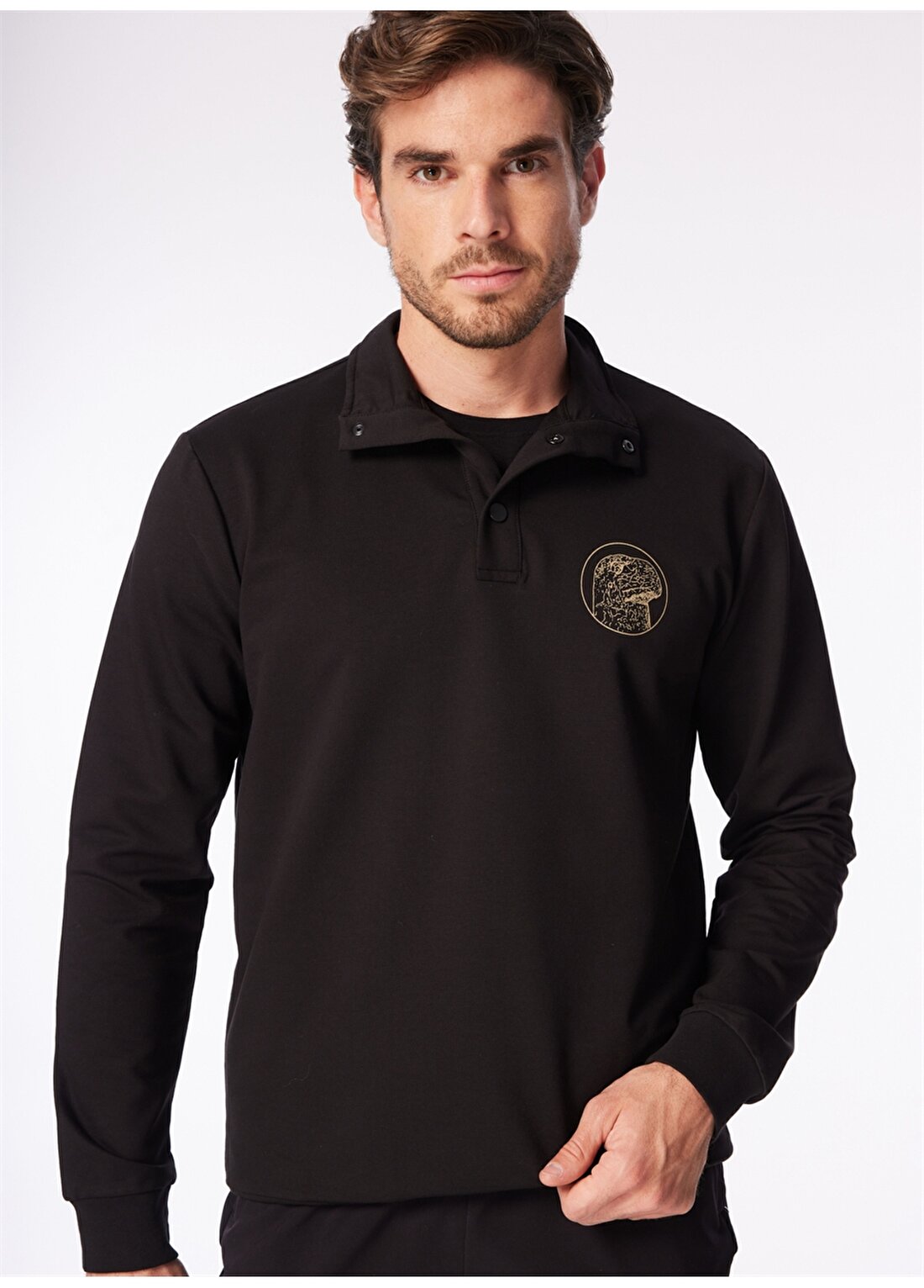 Fabrika Siyah Erkek Dik Yaka Basic Baskılı Sweatshirt FS4SM-SWT 0514