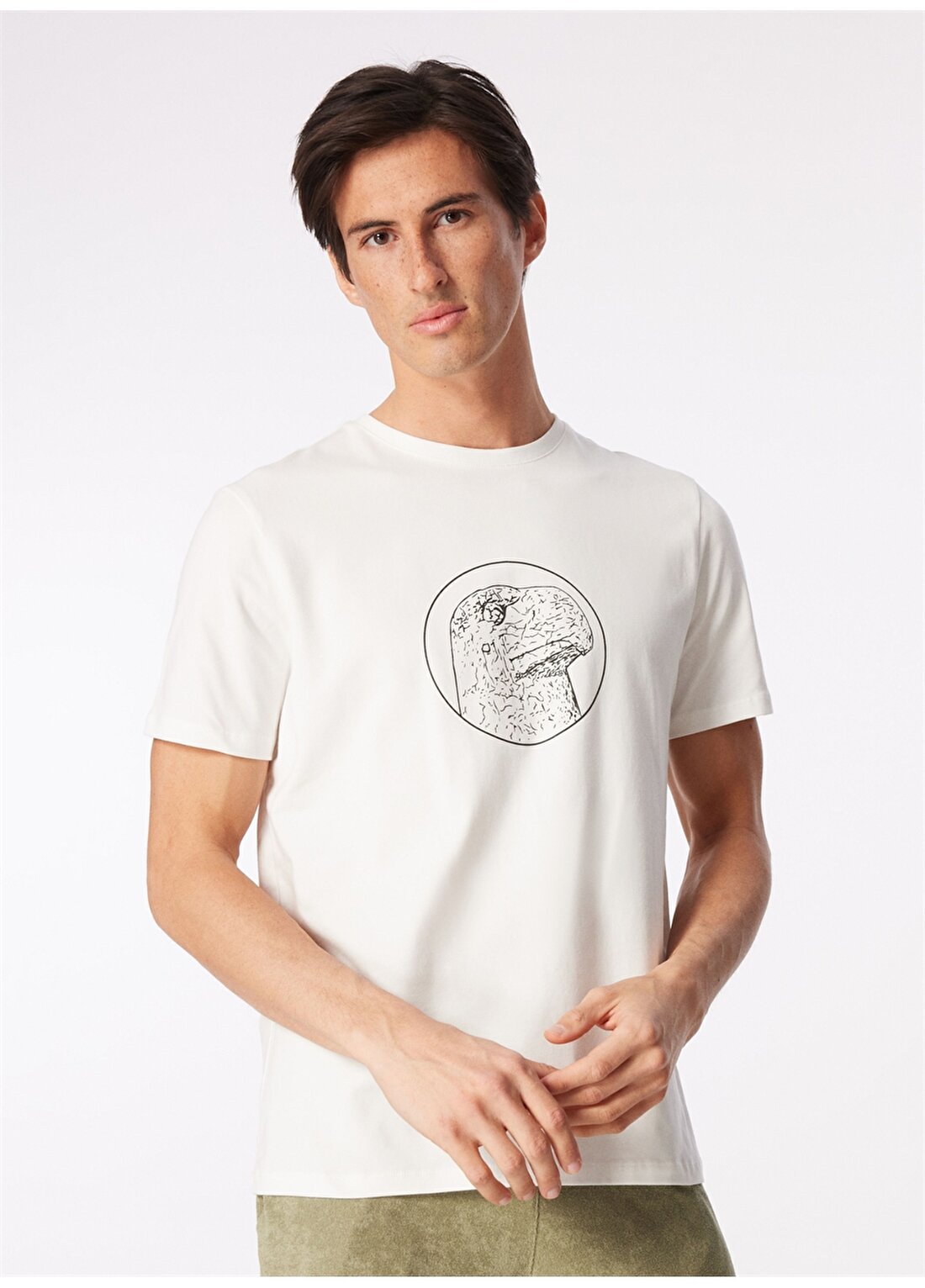 Fabrika Kırık Beyaz Erkek O Yaka Basic Baskılı T-Shirt FS4SM-TST 0518