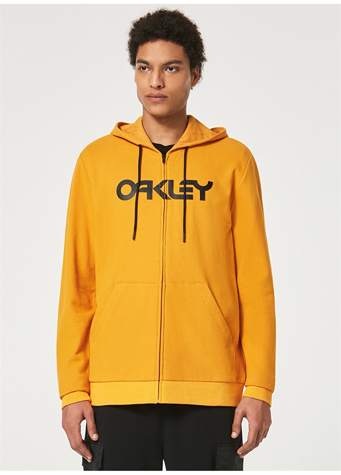 Oakley Siyah - Sarı Erkek Kapüşonlu Baskılı Sweatshirt FOA403057 TEDDY FULL ZIP HODDIE