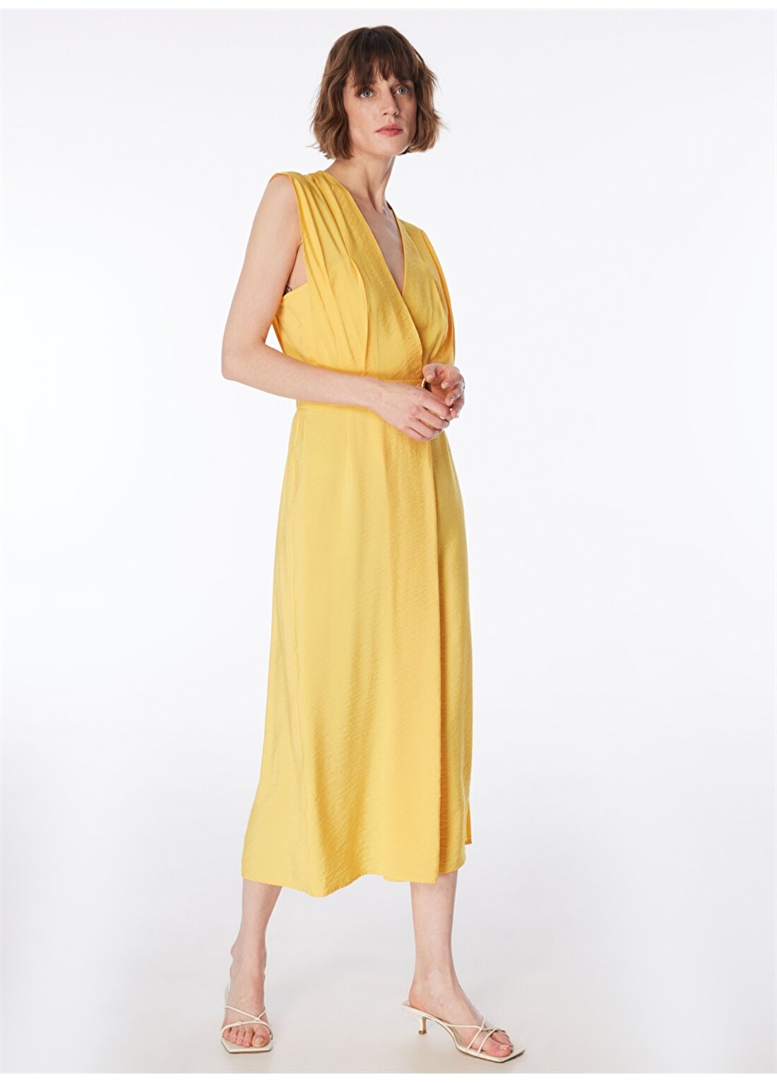 Fabrika Sarı Kadın Kruvaze Yaka Basic Elbise F4SL-ELB0202