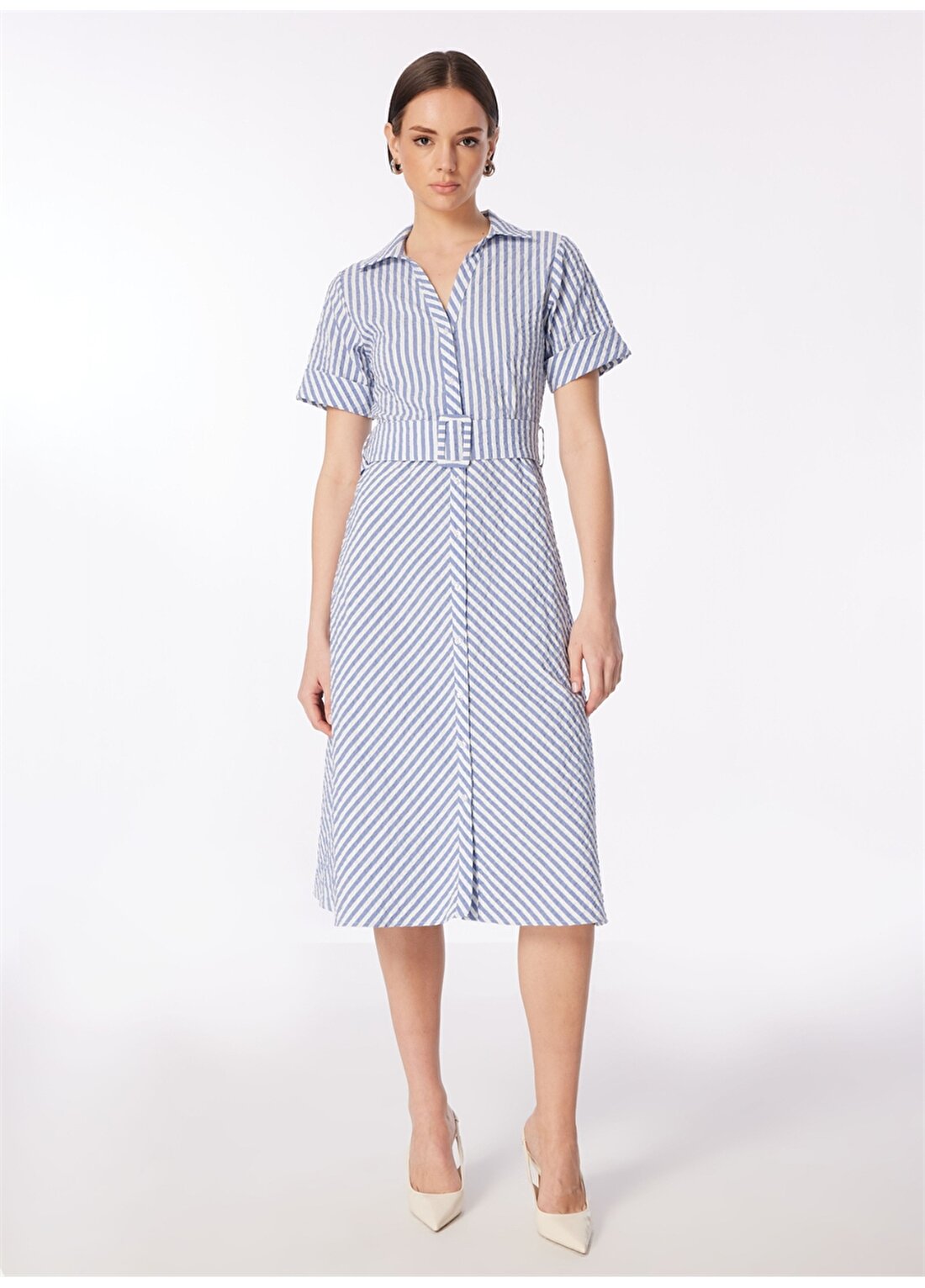Fabrika Comfort Mavi - Beyaz Kadın Basic Elbise FC4SL-ELB0142