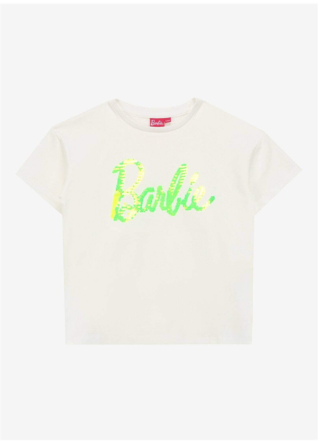 Barbie Payetli Sarı - Beyaz Kız Çocuk T-Shirt BRB4SG-TST6020
