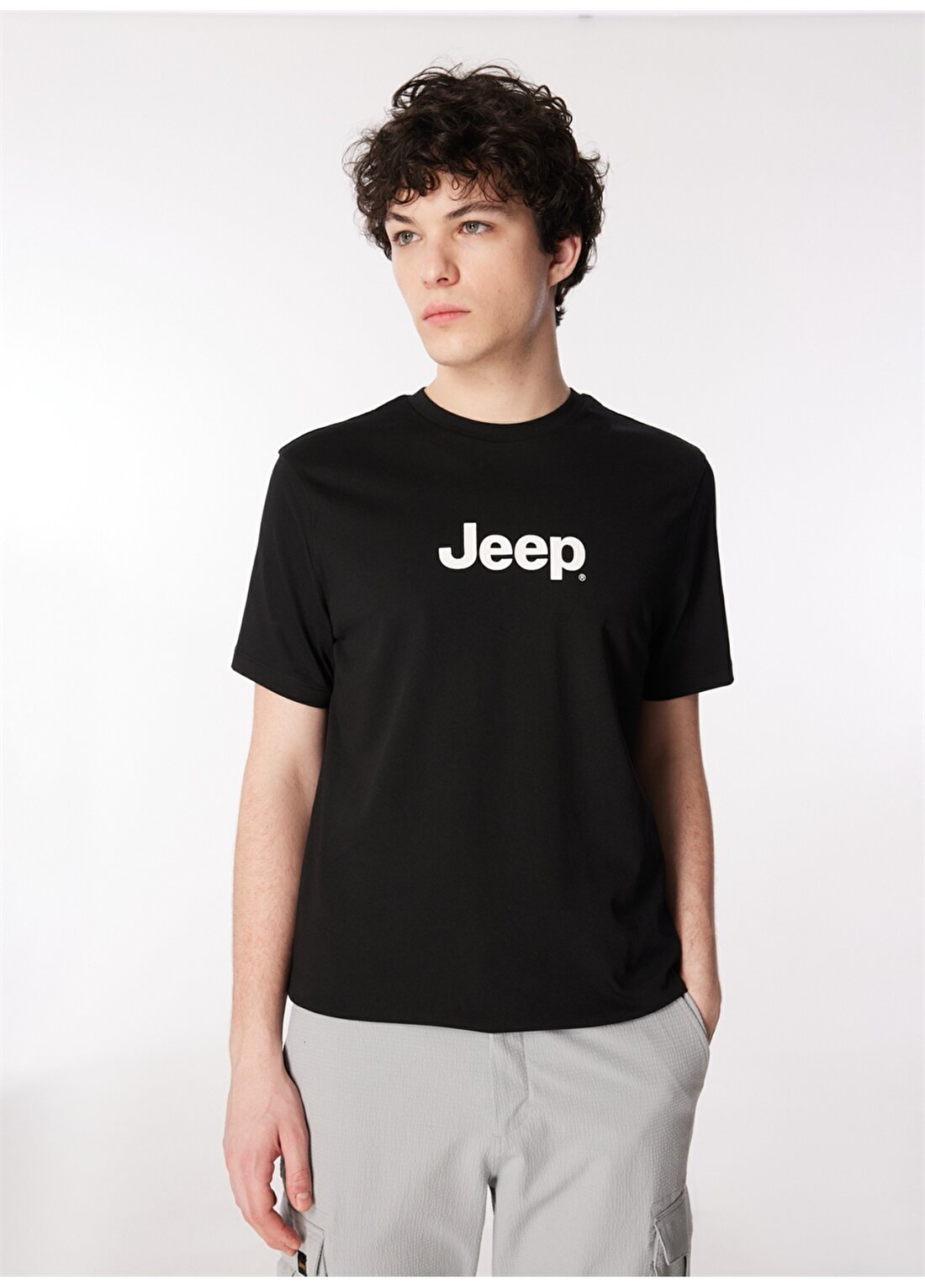 Jeep Siyah Erkek Bisiklet Yaka Basic Baskılı T-Shirt J4SM-TST7246