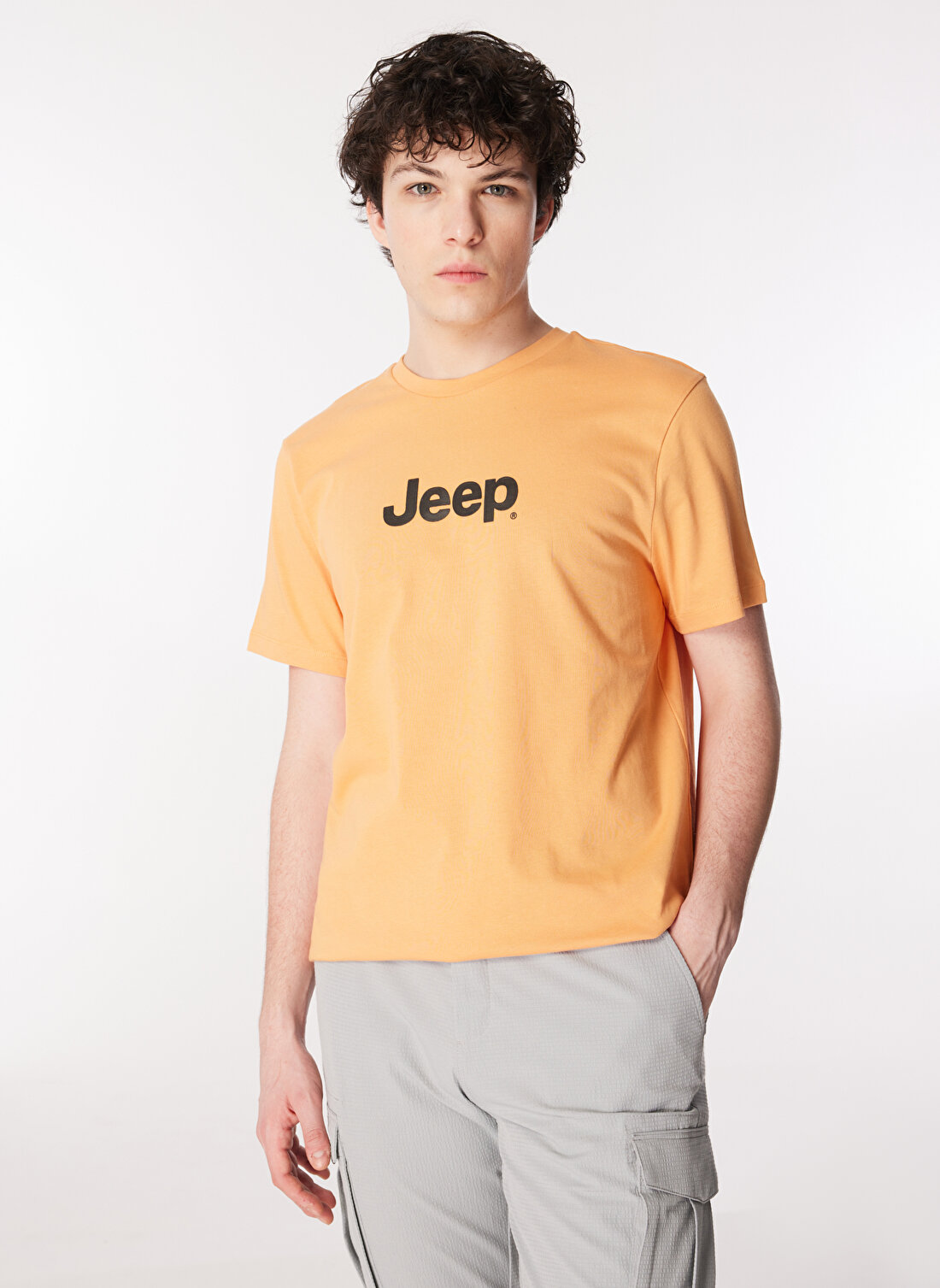 Jeep Açık Turuncu Erkek Bisiklet Yaka Basic Baskılı T-Shirt J4SM-TST7246 