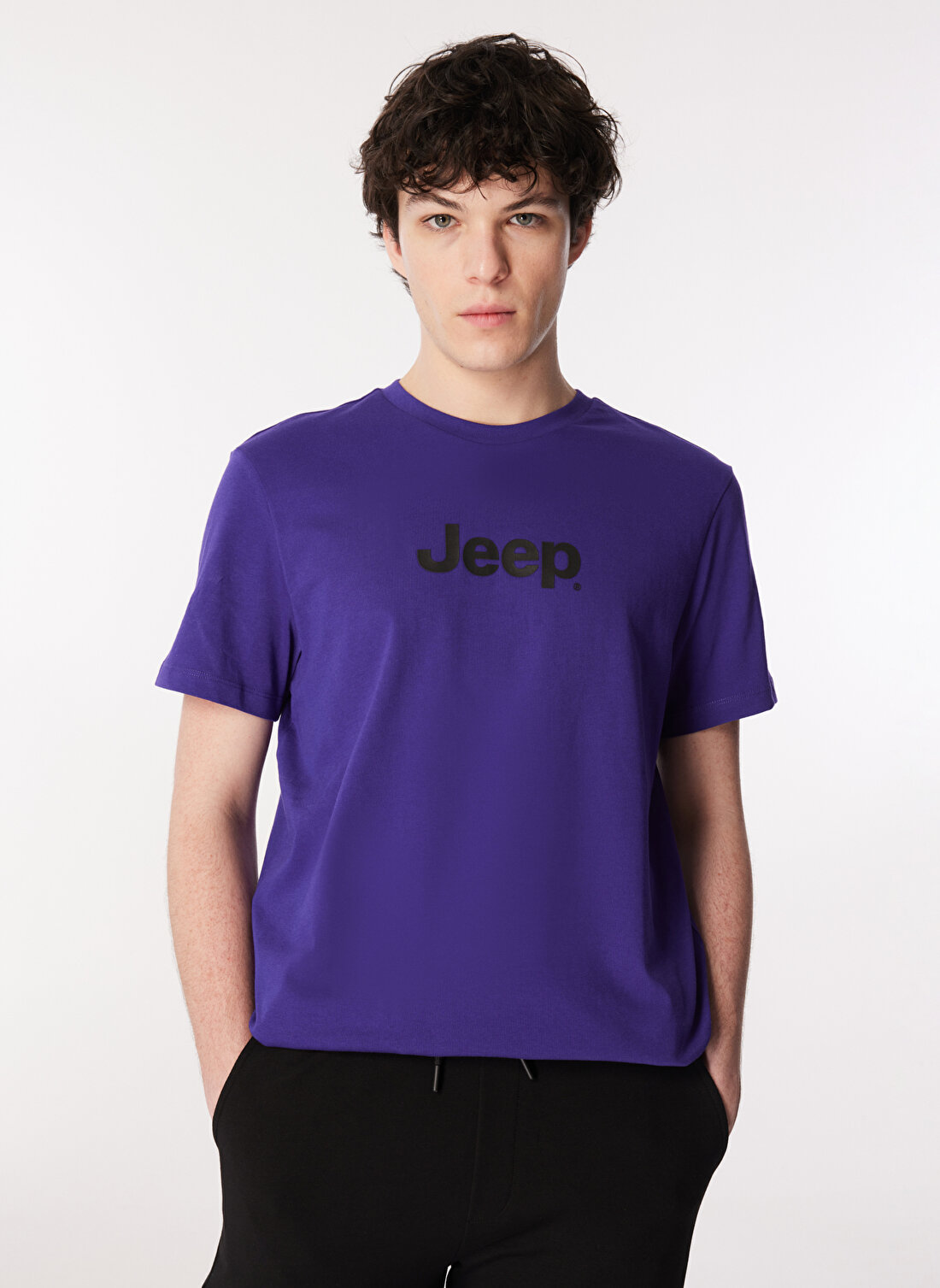 Jeep Mor Erkek Bisiklet Yaka Basic Baskılı T-Shirt J4SM-TST7246