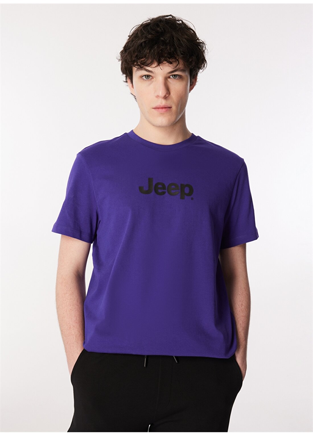 Jeep Mor Erkek Bisiklet Yaka Baskılı T-Shirt J4SM-TST7246