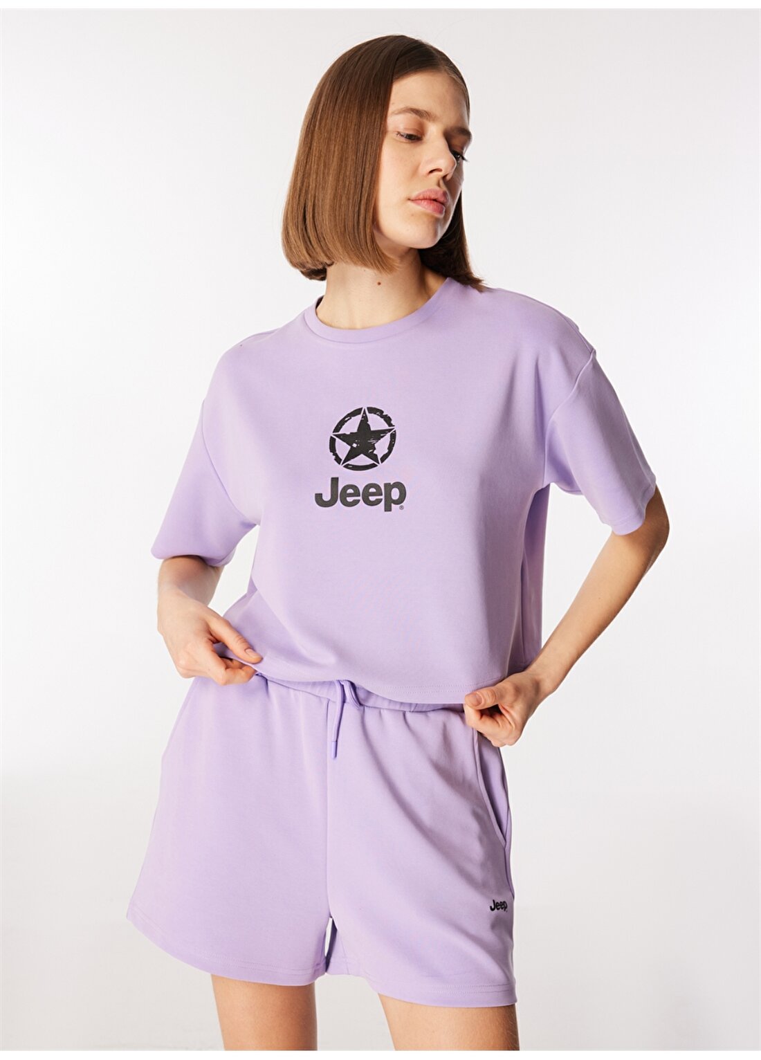 Jeep Lila Kadın Bisiklet Yaka Loose Fit Baskılı T-Shirt J4SL-TST7027