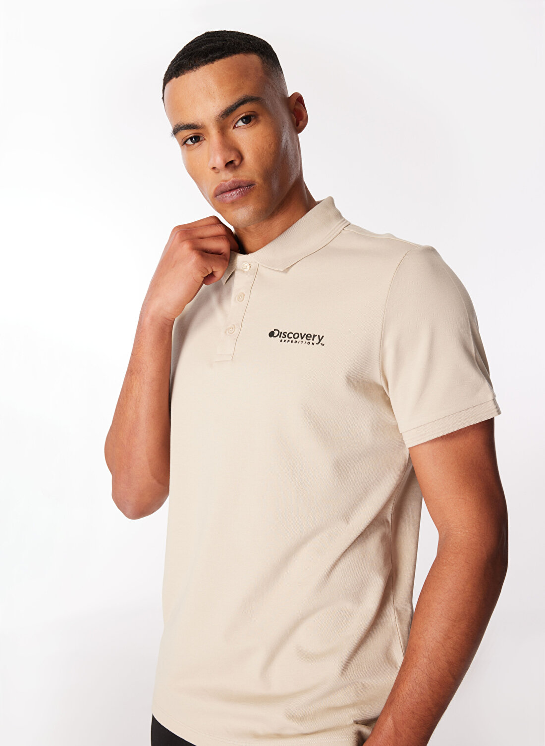 Discovery Expedition Bej Erkek Polo Yaka Basic Polo T-Shirt D4SM-TST3248  