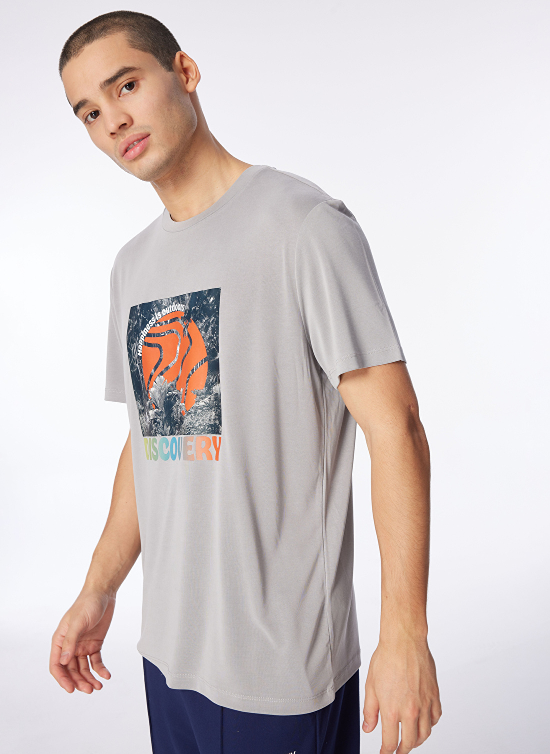 Discovery Expedition Gri Erkek Relaxed Baskılı T-Shirt D4SM-TST3280 