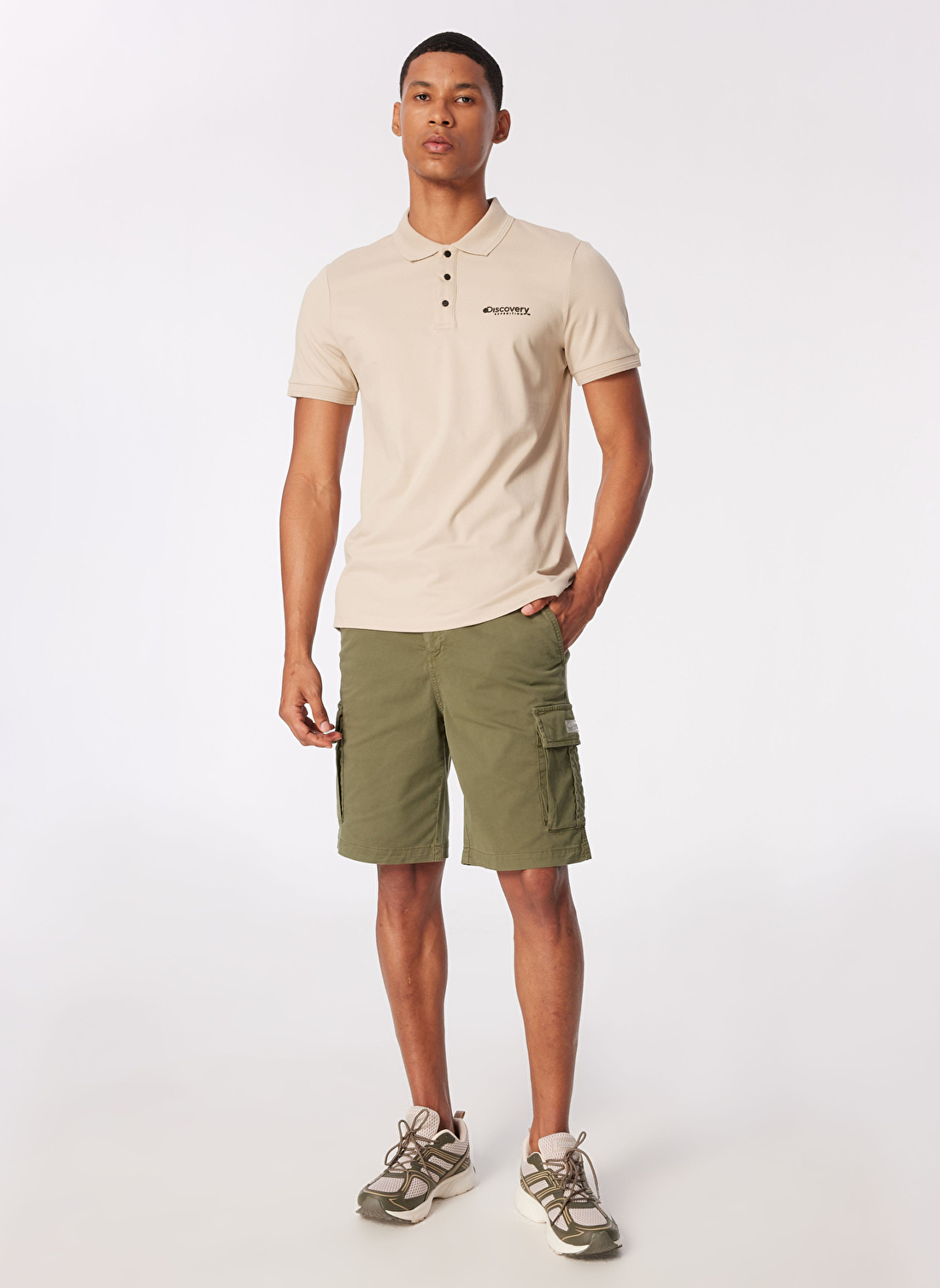 Discovery Expedition Bej Erkek Polo Yaka Basic Polo T-Shirt D4SM-TST3283  