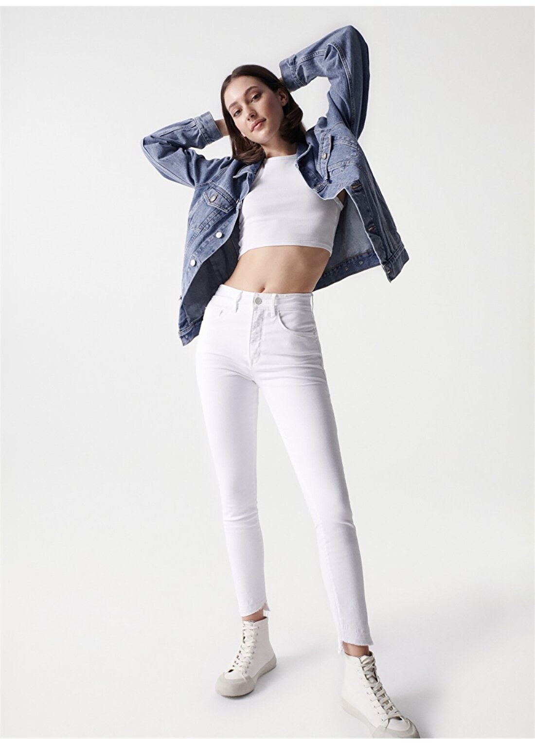 Salsa Jeans 21000843 Beyaz Kadın Yüksek Bel Cropped Fit Denim Pantolon