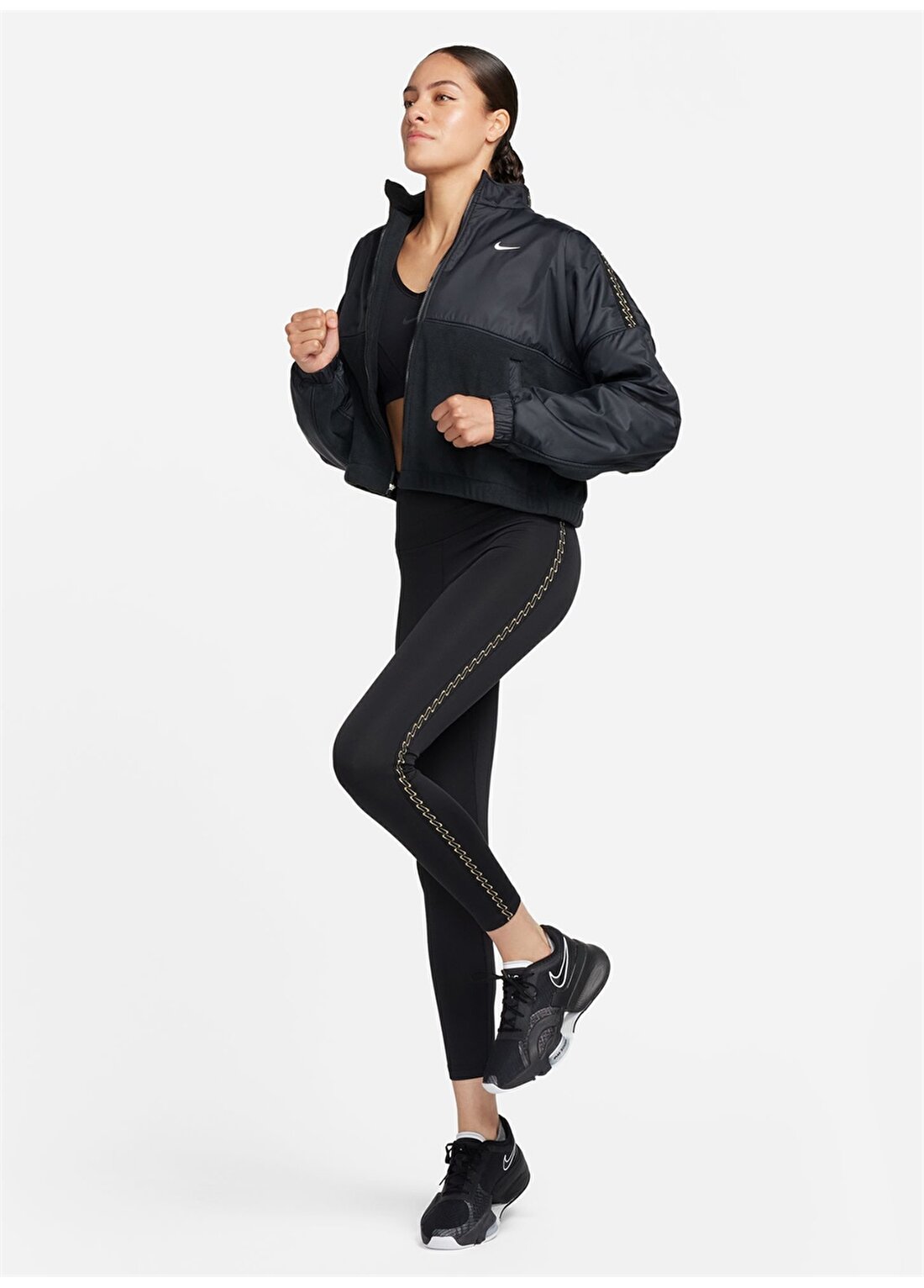 Nike Siyah Kadın Dik Yaka Parçalı Mont FB5670-010-W NK ONE TF FLC FZ NVTY
