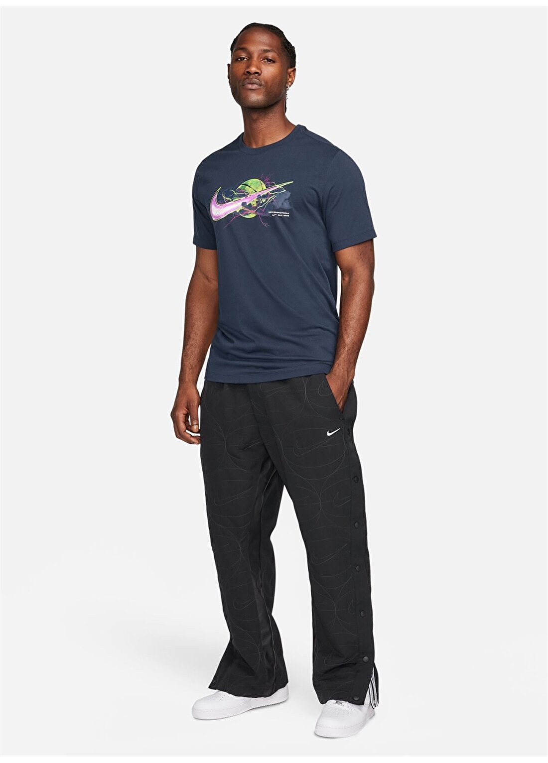 Nike Lacivert Erkek Bisiklet Yaka Baskılı T-Shirt FN0817-451-M NK TEE JDI SWOOSH P2