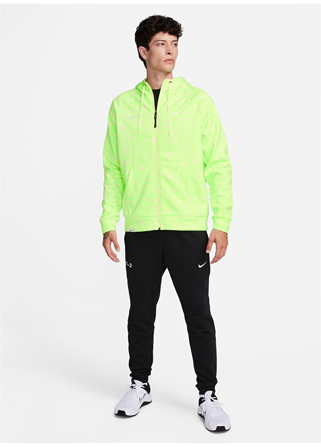 Nike Yeşil Erkek Kapüşon Yaka Desenli Zip Ceket FB7942-337-M NK TF S72 HD FZ