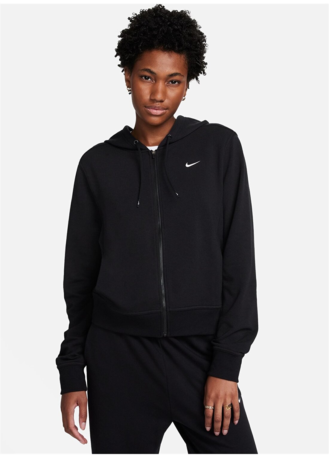 Nike Siyah Kadın Kapüşon Yaka Zip Ceket FB5198-010-W NK ONE DF FZ HOODIE LB