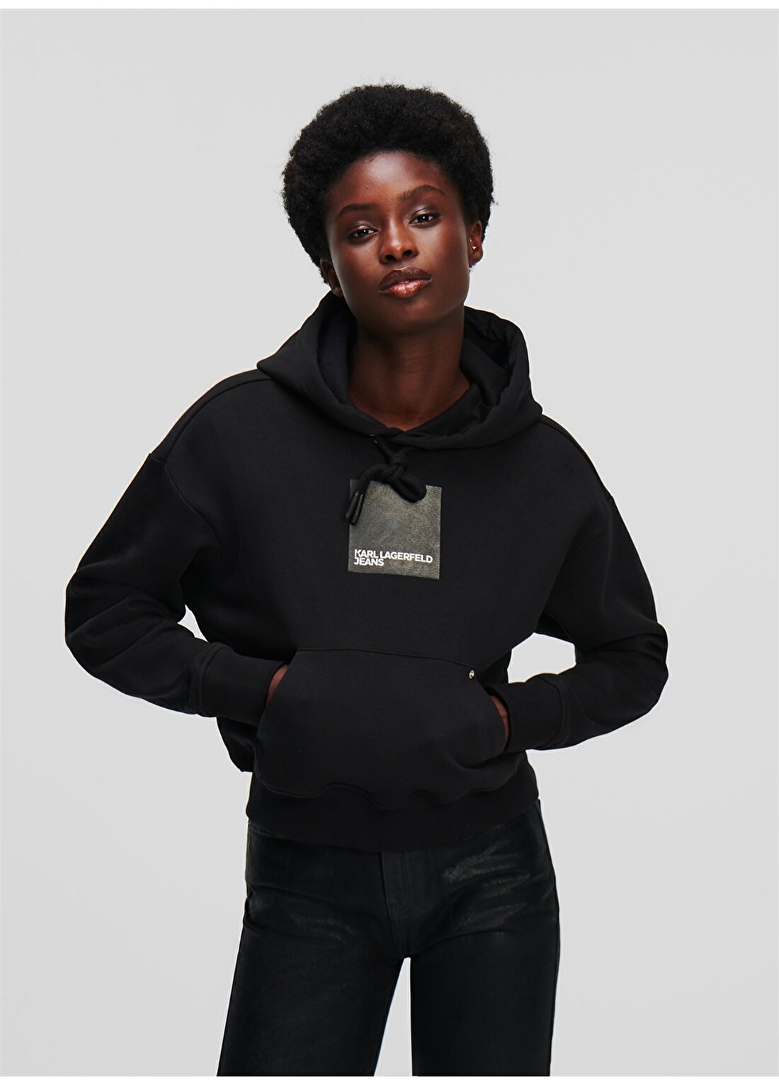 Karl Lagerfeld Jeans Kapüşon Yaka Düz Siyah Kadın Sweatshırt 236J1801