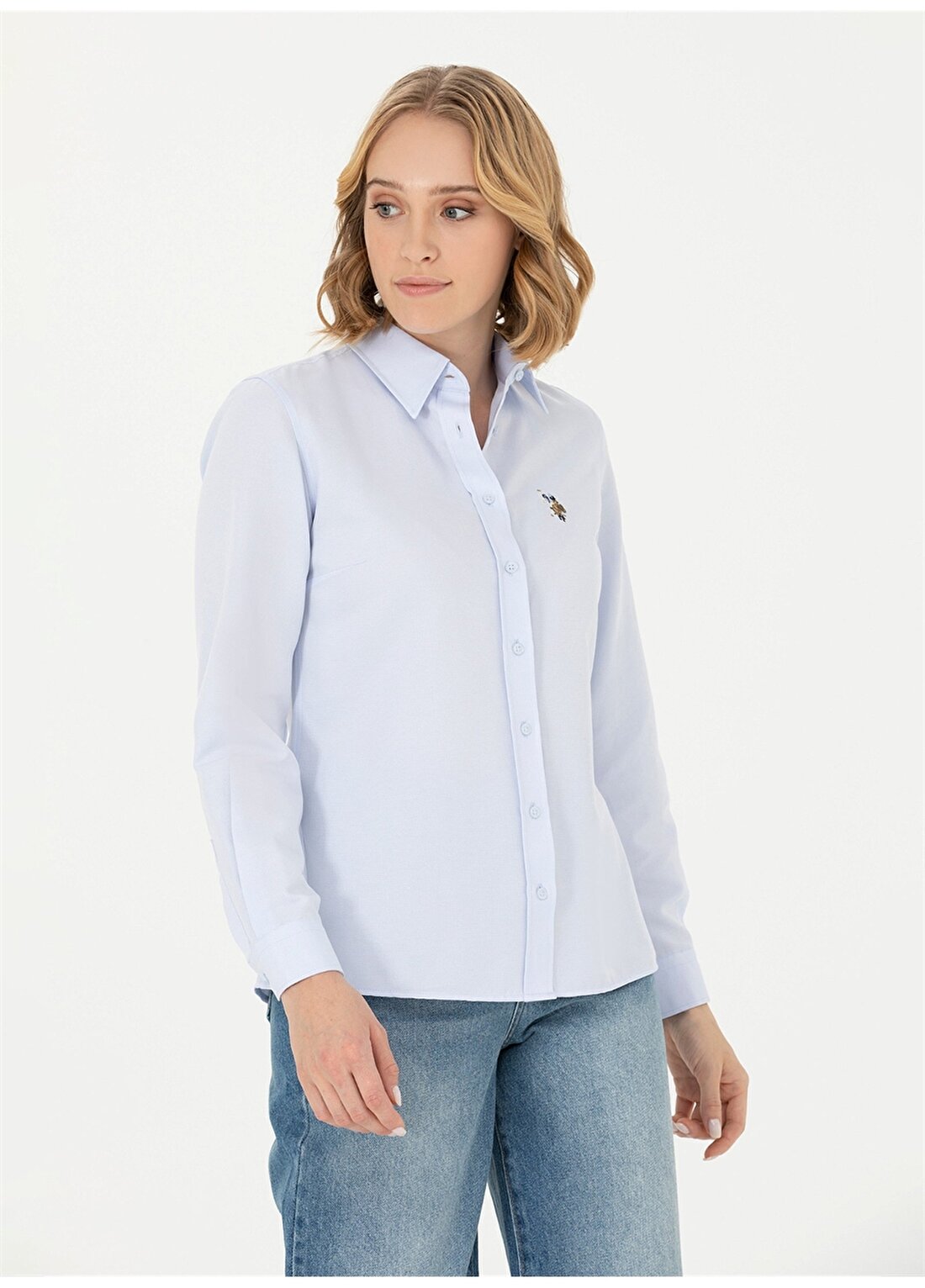 U.S. Polo Assn. Slim Fit Gömlek Yaka Düz İndigo Kadın Gömlek WOXCOLOR023K