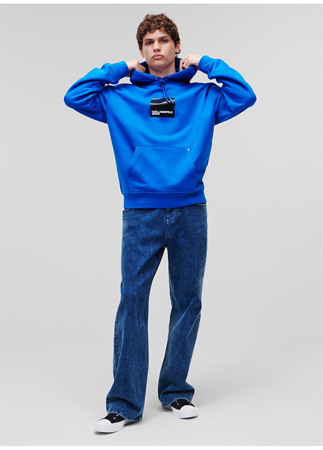 Karl Lagerfeld Jeans Kapüşon Yaka Mavi Erkek Sweatshırt 231D1850_KLJ LOGO HOODIE