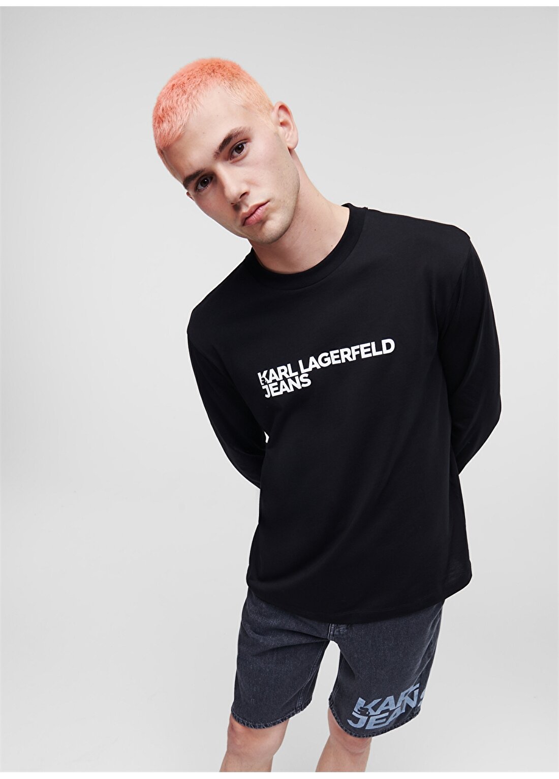 Karl Lagerfeld Jeans Bisiklet Yaka Siyah Erkek T-Shirt 235D1708_KLJ REGULAR LSLV TEE