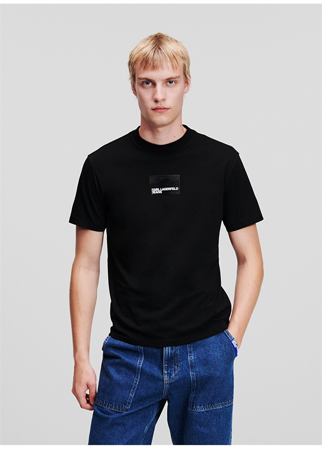 Karl Lagerfeld Jeans Bisiklet Yaka Siyah Erkek T-Shirt 236D1700_KLJ REGULAR SSLV LOGO TEE