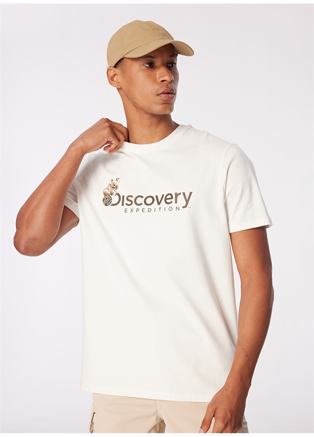 Discovery Expedition Beyaz Erkek Bisiklet Yaka Basic Baskılı T-Shirt D4SM-TST3302