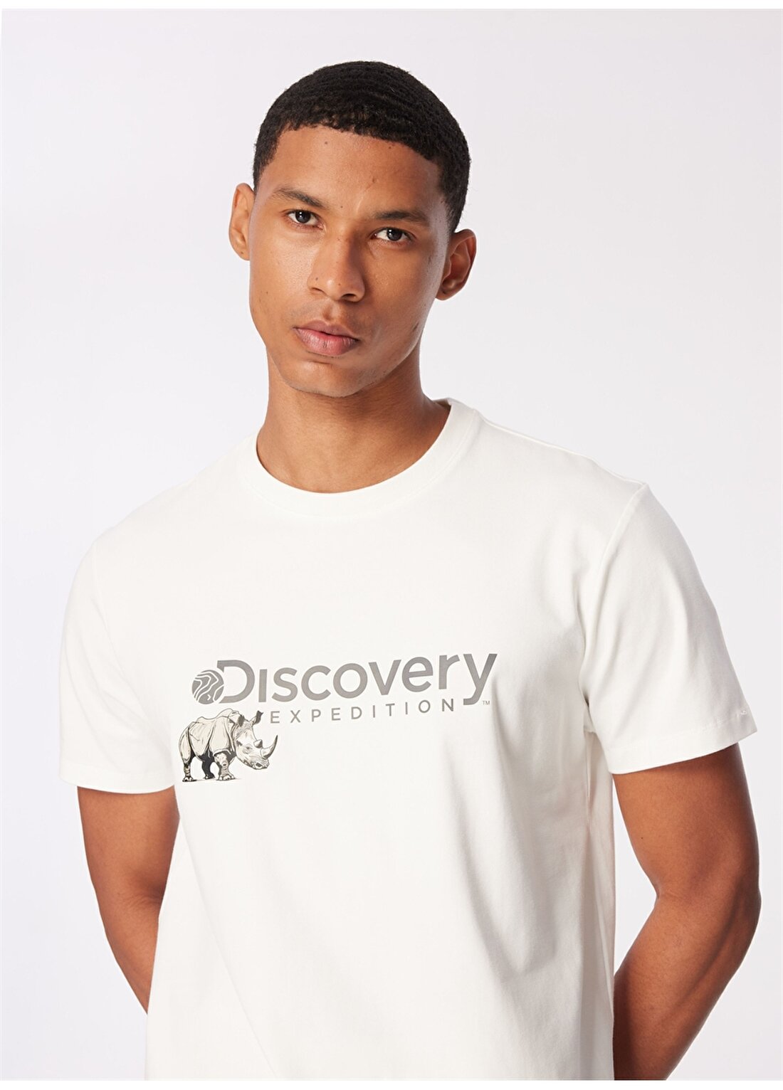 Discovery Expedition Beyaz Erkek Bisiklet Yaka Basic Baskılı T-Shirt D4SM-TST3312