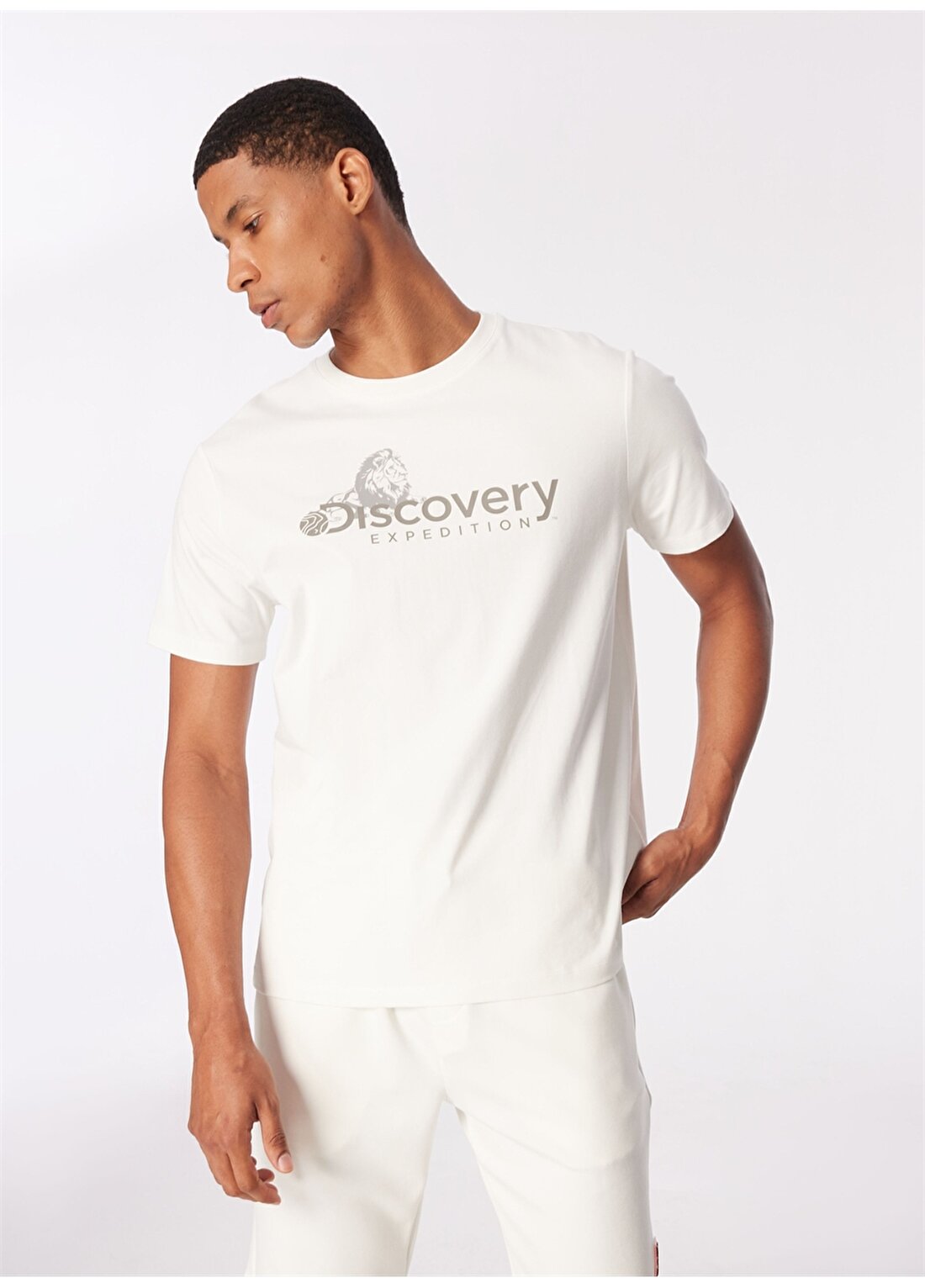 Discovery Expedition Beyaz Erkek Bisiklet Yaka Basic Baskılı T-Shirt D4SM-TST3311