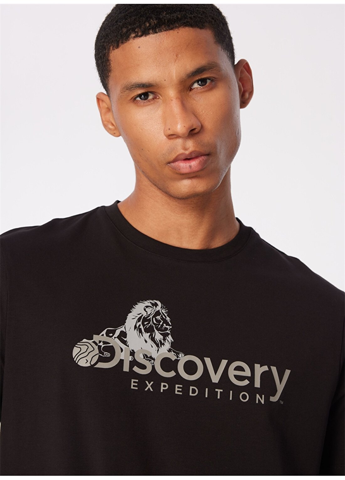 Discovery Expedition Siyah Erkek Bisiklet Yaka Basic Baskılı T-Shirt D4SM-TST3311