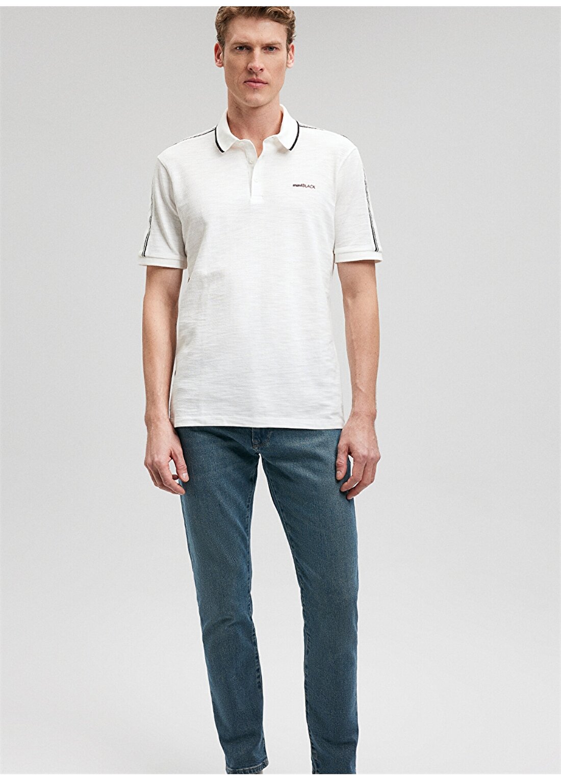 Mavi Düz Kırık Beyaz Erkek Polo T-Shirt M0611838-70057_POLO TİŞÖRT