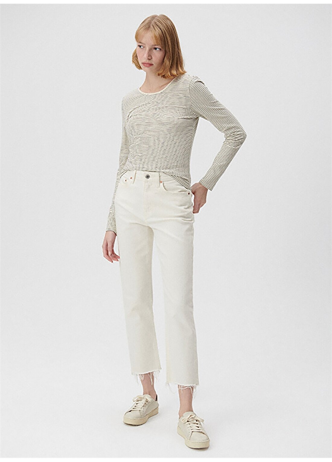 Mavi Yüksek Bel Ankle Paça Straight Beyaz Kadın Denim Pantolon M101441-81364-NEW YORK
