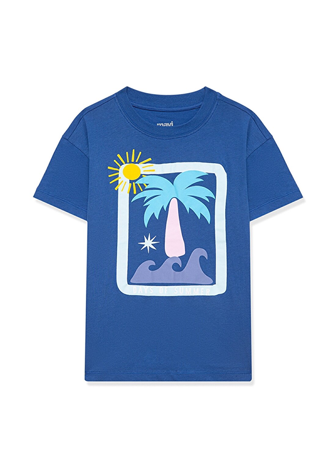 Mavi Baskılı Mavi Kız Çocuk T-Shirt PALMİYE BASKILI TİŞÖRT Blue-3