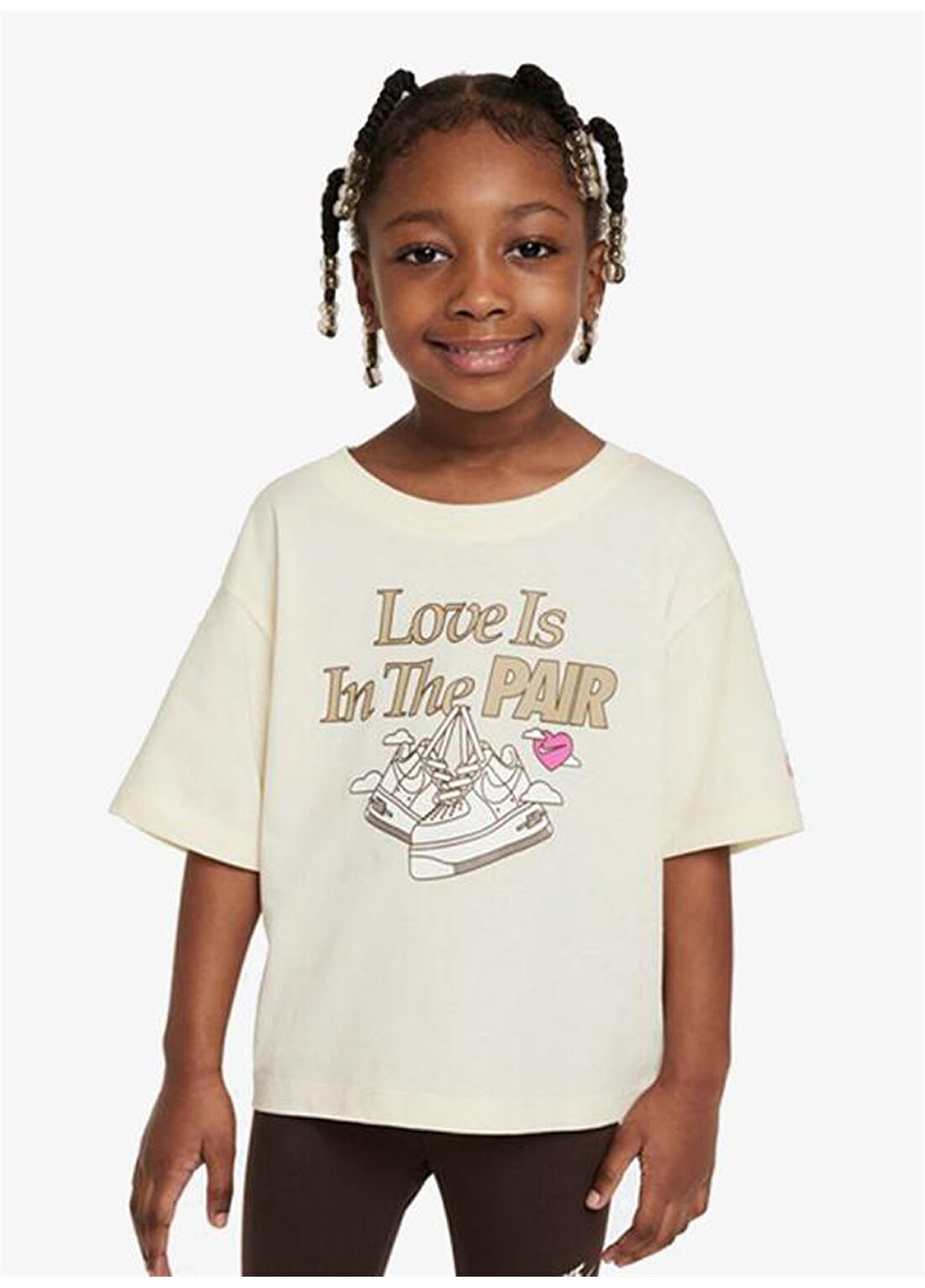 Nike Baskılı Krem Kız Çocuk T-Shirt 36L799-W3Z-NKG SWEET SWOOSH PAIRTEE