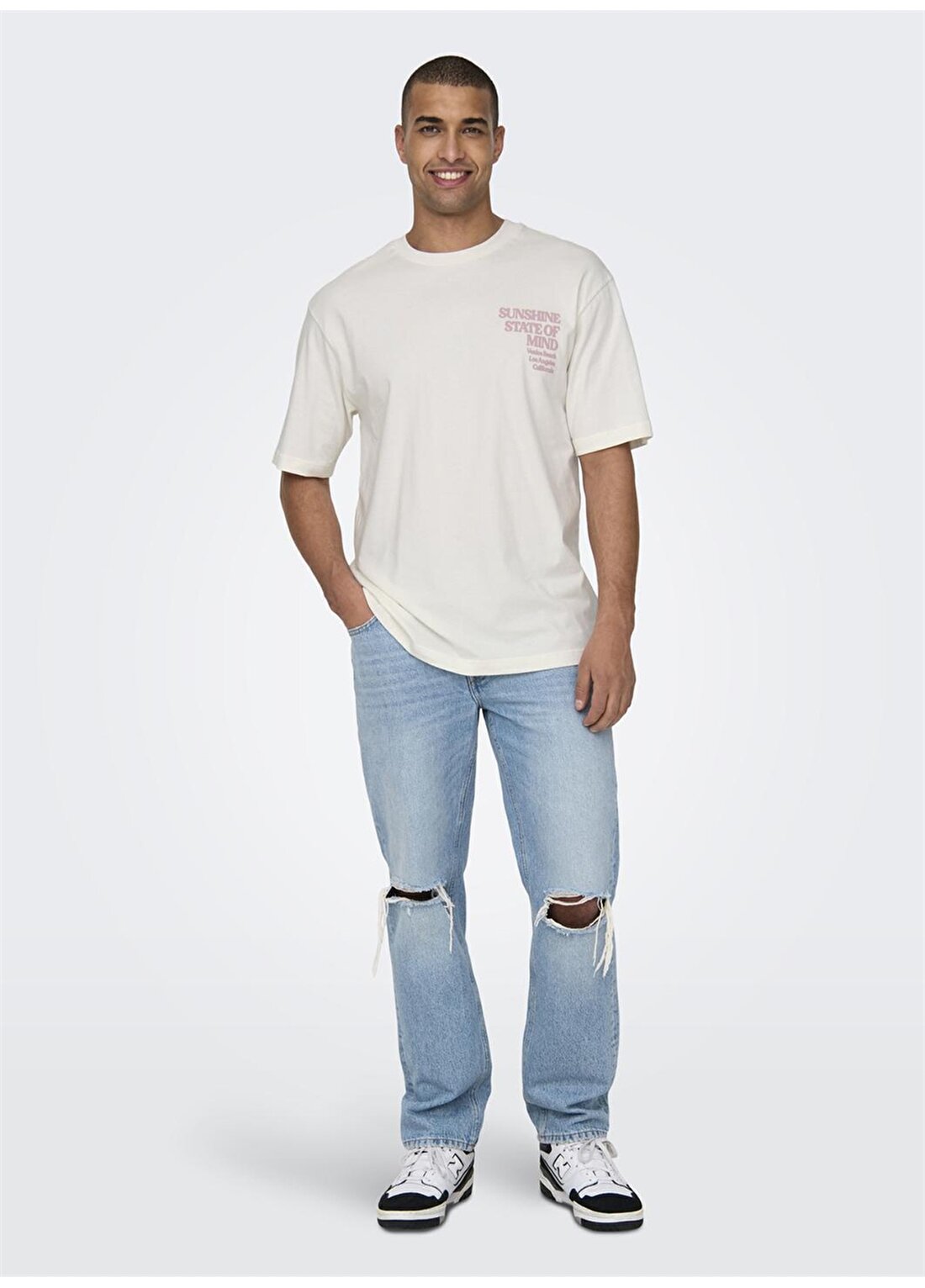 Only & Sons O Yaka Baskılı Beyaz Erkek T-Shirt ONSKENNY RLX TEXT SS TEE