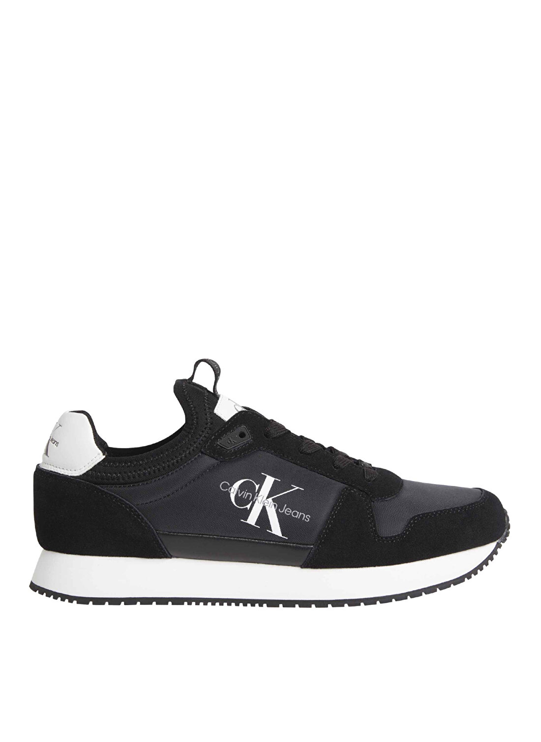 Calvin Klein Siyah - Beyaz Erkek Süet Sneaker RUNNER SOCK LACEUP NY-LTH 