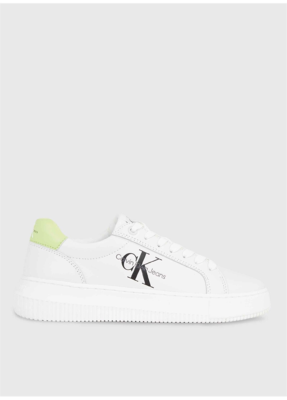 Calvin Klein Beyaz - Yeşil Kadın Deri Sneaker YW0YW0082302U