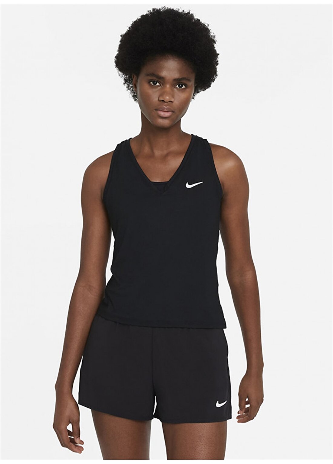 Nike Siyah Kadın V Yaka Normal Kalıp Atlet CV4784-010-W NKCT DF VCTRY TANK
