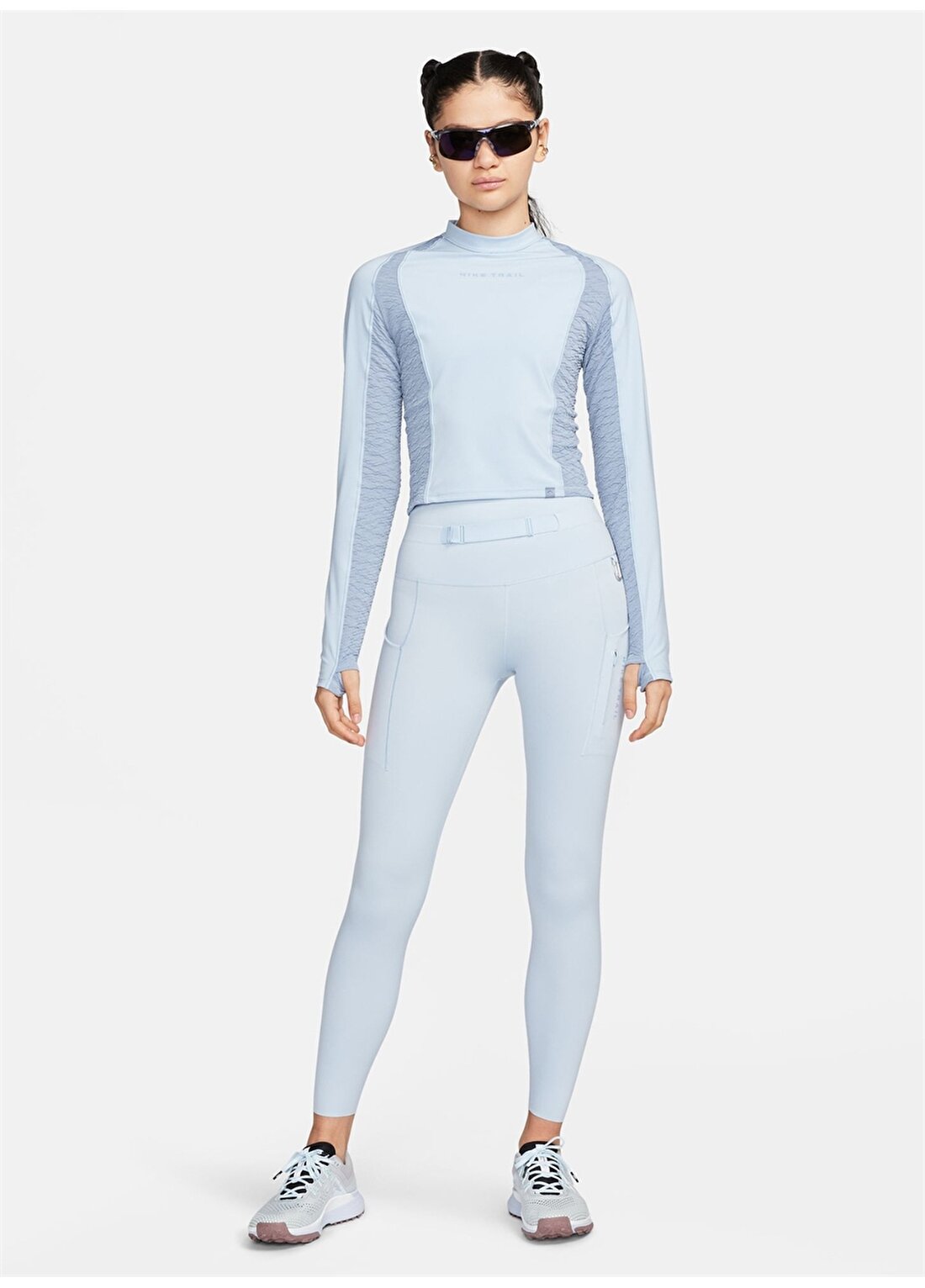 Nike Açık Mavi Kadın Bisiklet Yaka Slim Fit Uzun Kollu T-Shirt FN4706-440-W NK TRAIL DF LS TOP