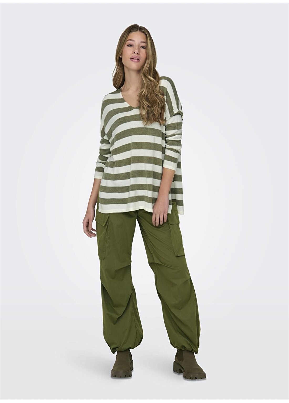 Only Yüksek Bel Rahat Yeşil Kadın Pantolon ONLOCEAN CARGO PANT OTW