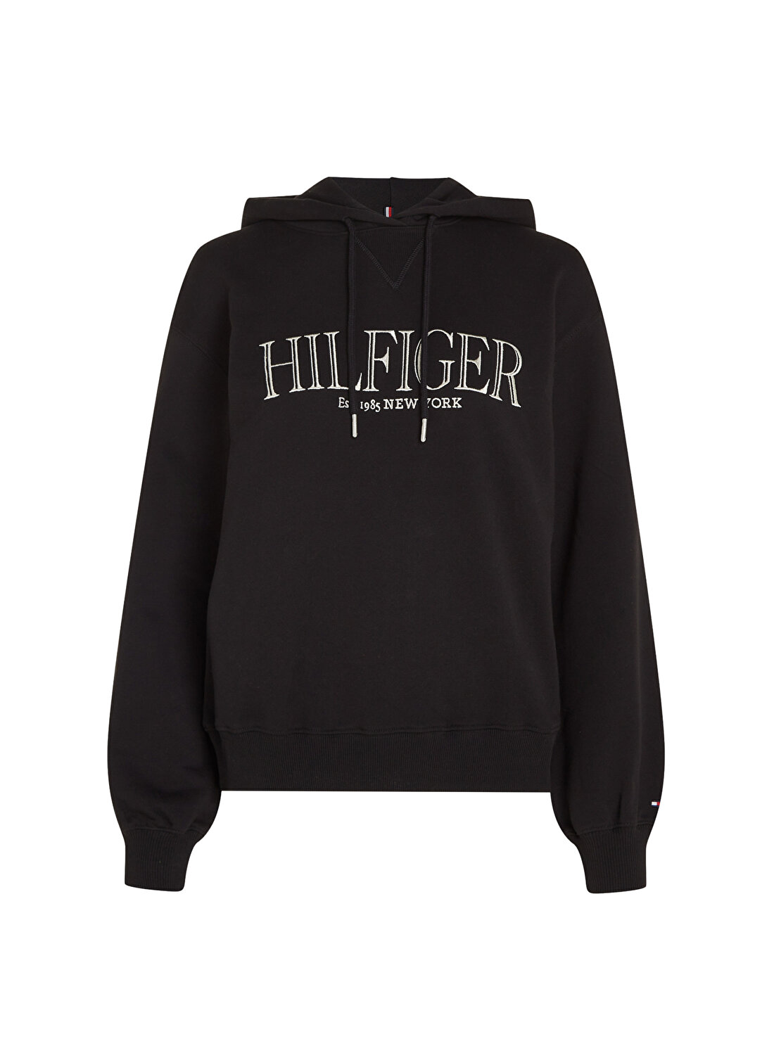 Tommy Hilfiger Kapüşon Yaka Nakışlı Siyah Kadın Sweatshırt REG MDN HILFIGER HOODIE