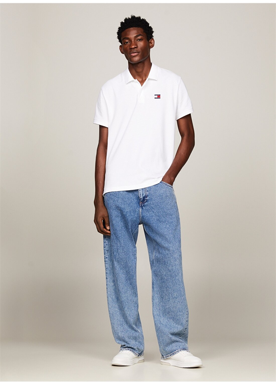 Tommy Jeans Düz Beyaz Erkek Polo T-Shirt DM0DM18314YBR