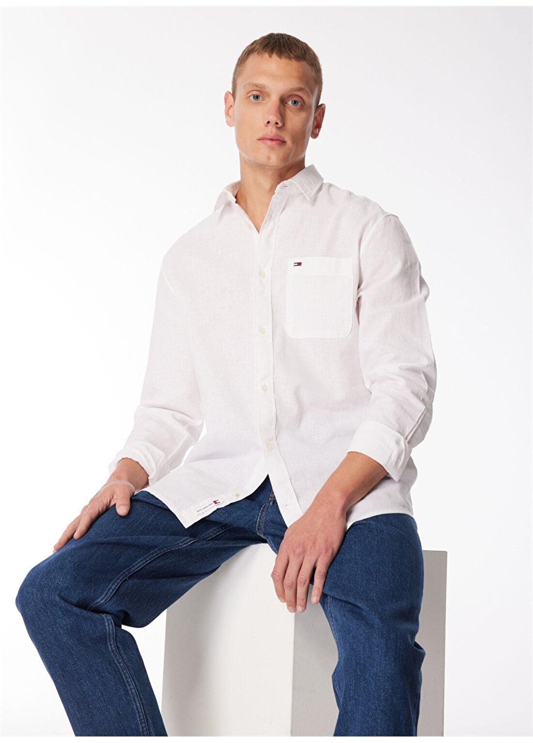 Tommy Jeans Normal Beyaz Düz Erkek Gömlek DM0DM18962YBR