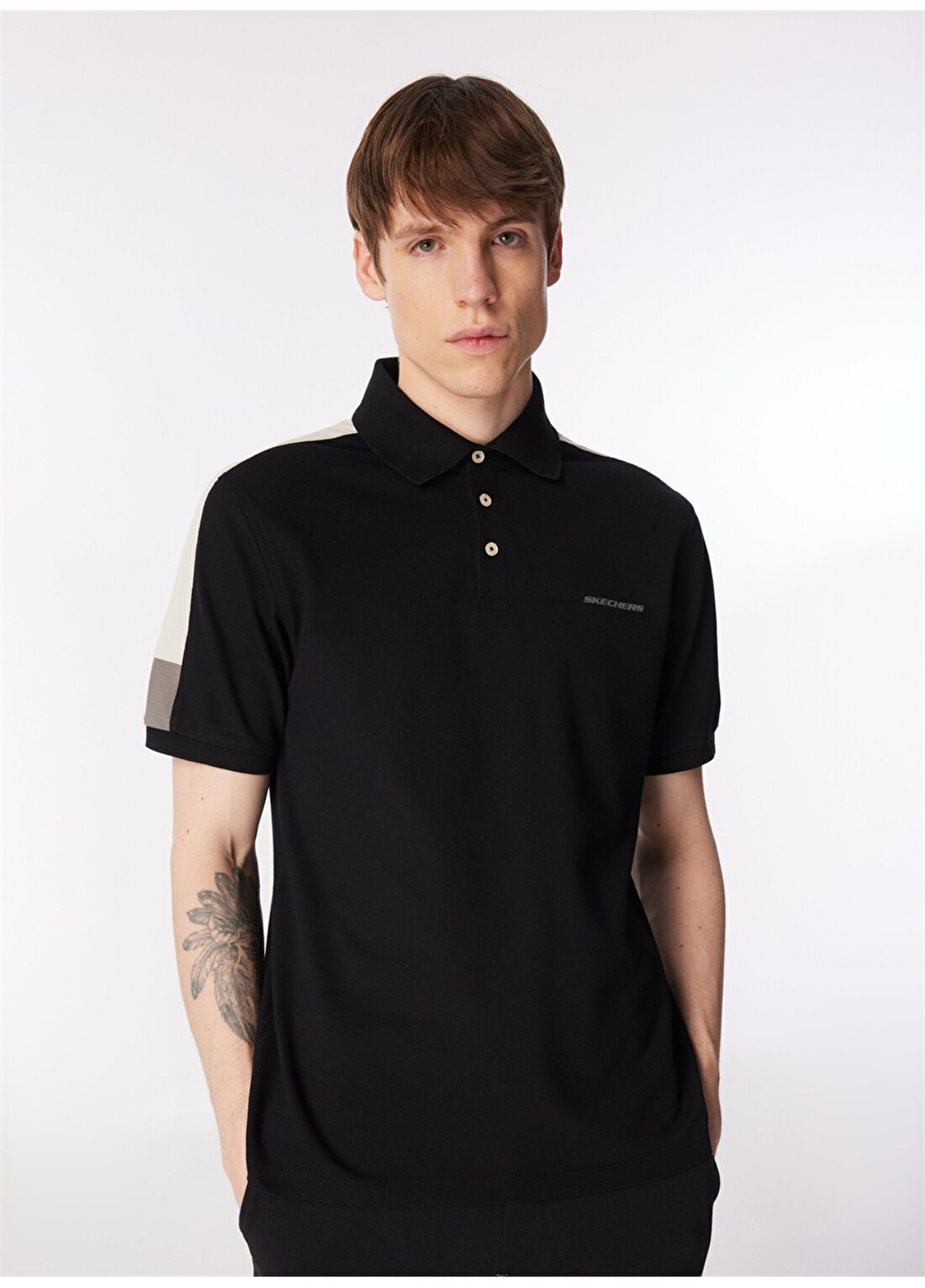 Skechers Siyah Erkek Regular Fit T-Shirt S221047-001 Polo Shirt M Short Slee
