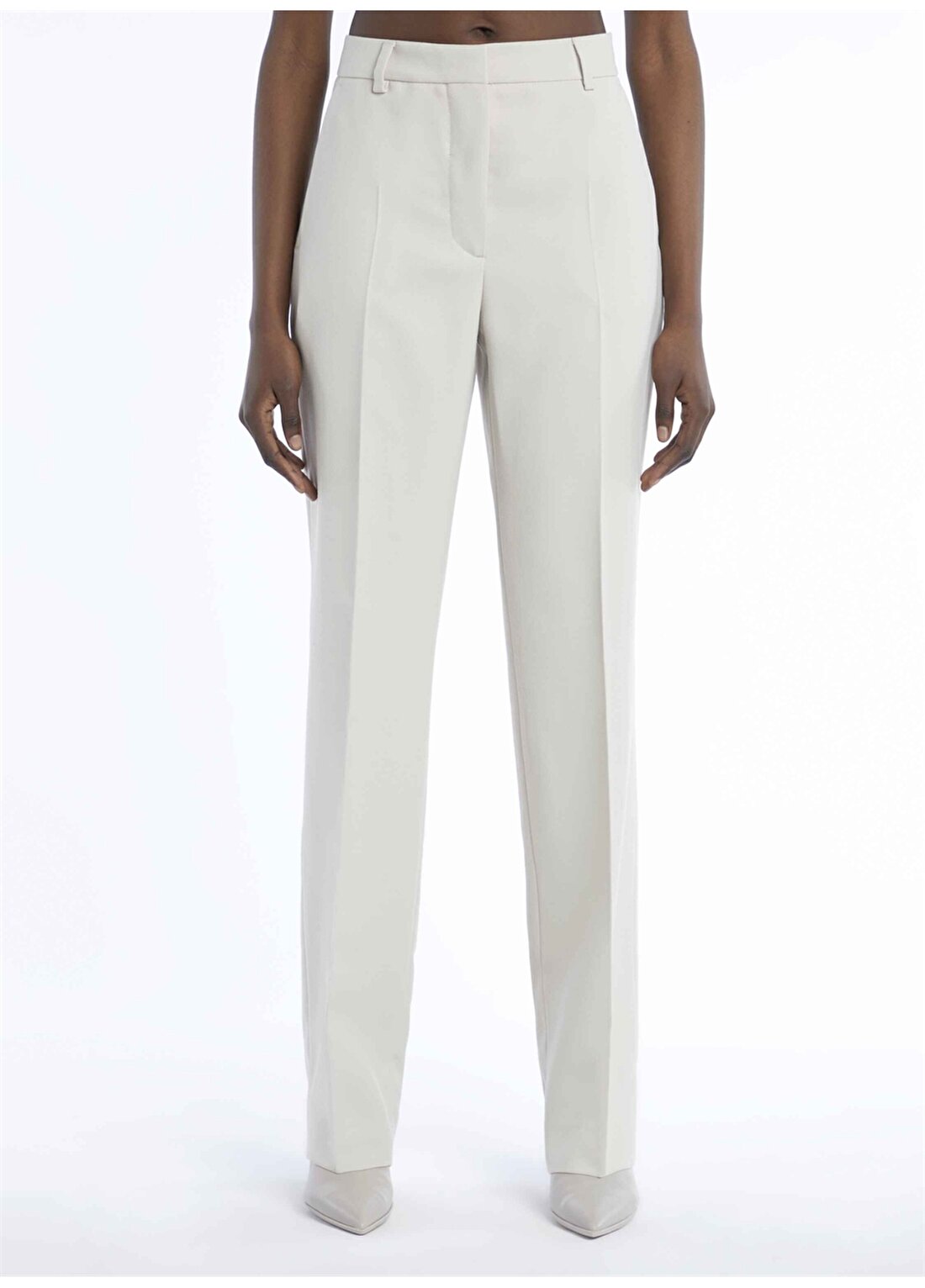 Calvin Klein Yüksek Bel Normal Açık Gri Kadın Pantolon ESSENTIAL SLIM STRAIGHT PANT