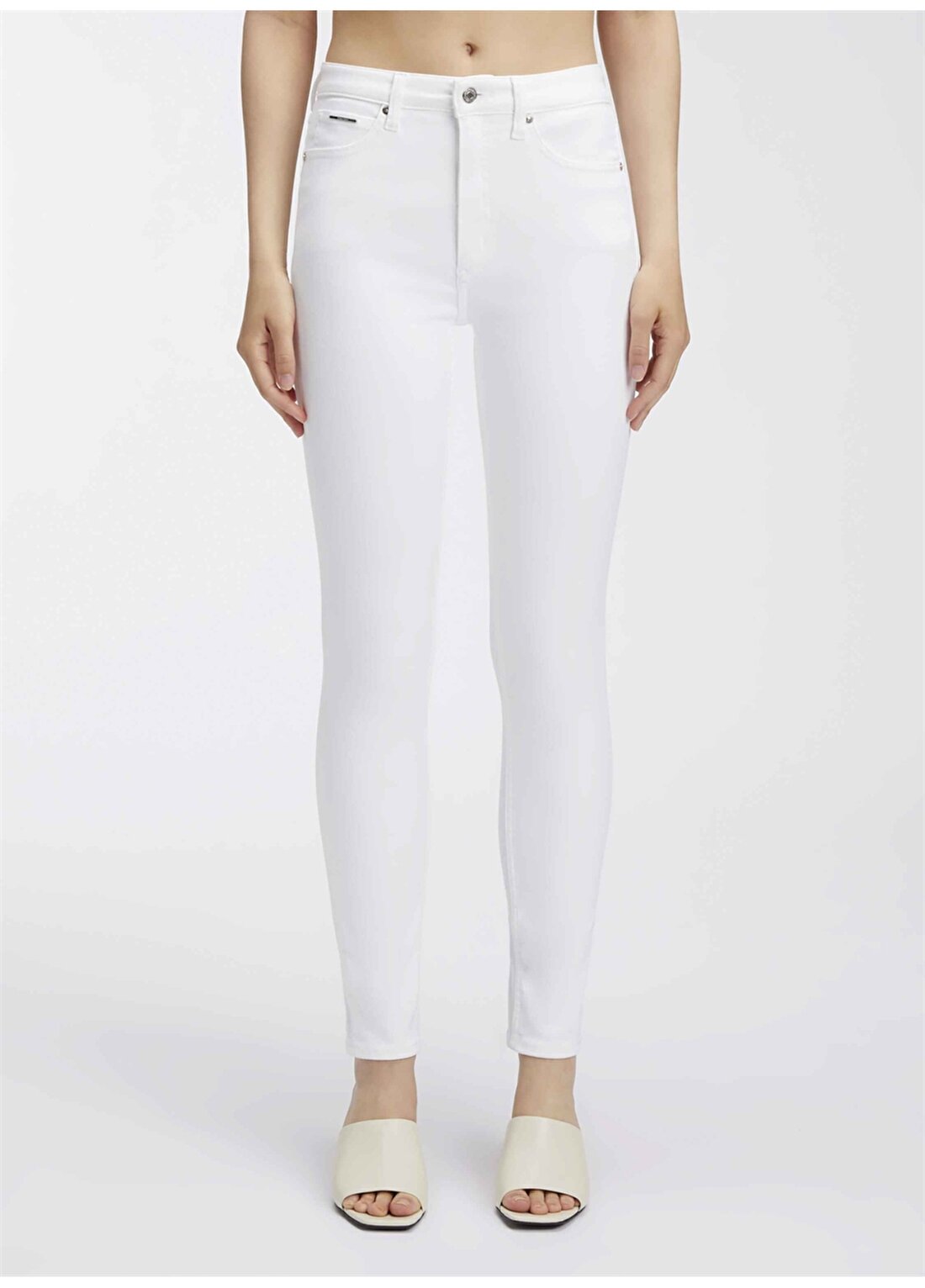 Calvin Klein Yüksek Bel Skinny Paça Normal Beyaz Kadın Denim Pantolon HIGH RISE SKINNY INFINITE WHITE
