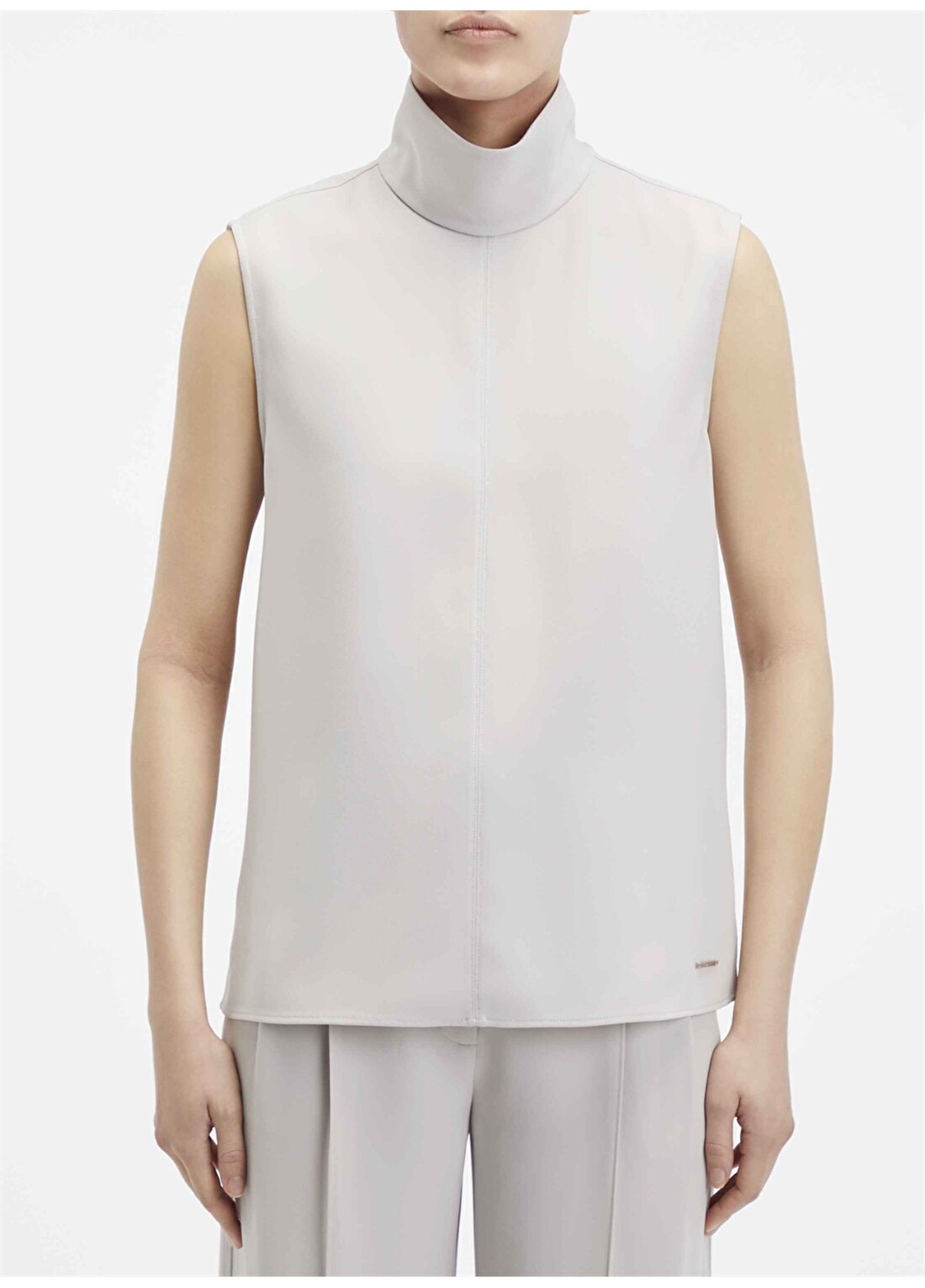 Calvin Klein Balıkçı Yaka Düz Açık Gri Kadın Bluz STRUCTURE TWLL NS MOCK NECK TOP